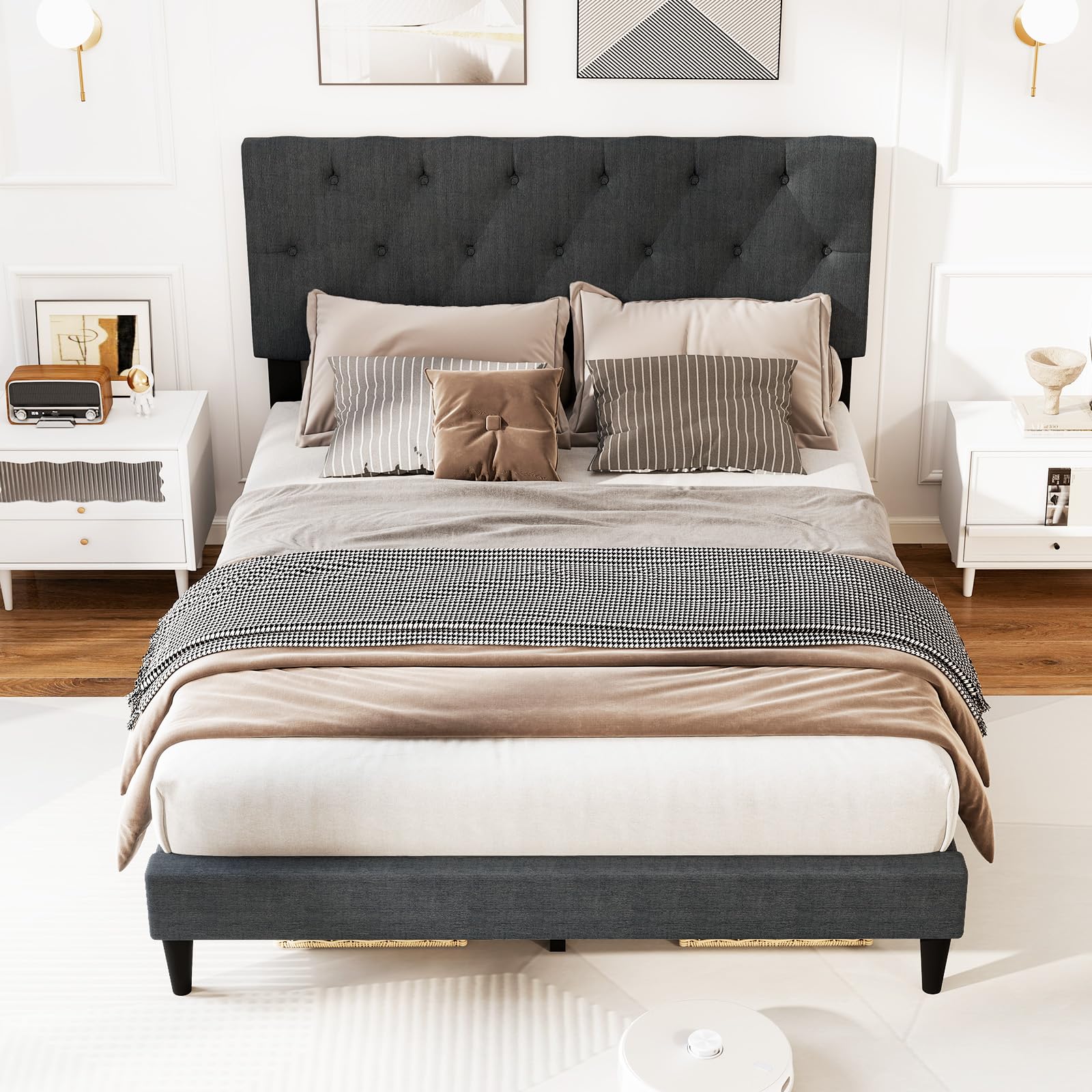 KOMFOTT Upholstered Platform Bed Frame(Diamond Button Tufted)