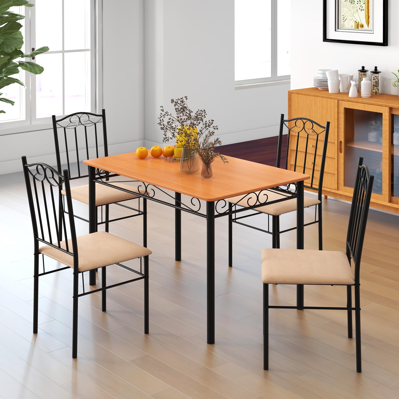 KOMFOTT 5 Pieces Dining Table Set, Modern Rectangular Dining Table & 4