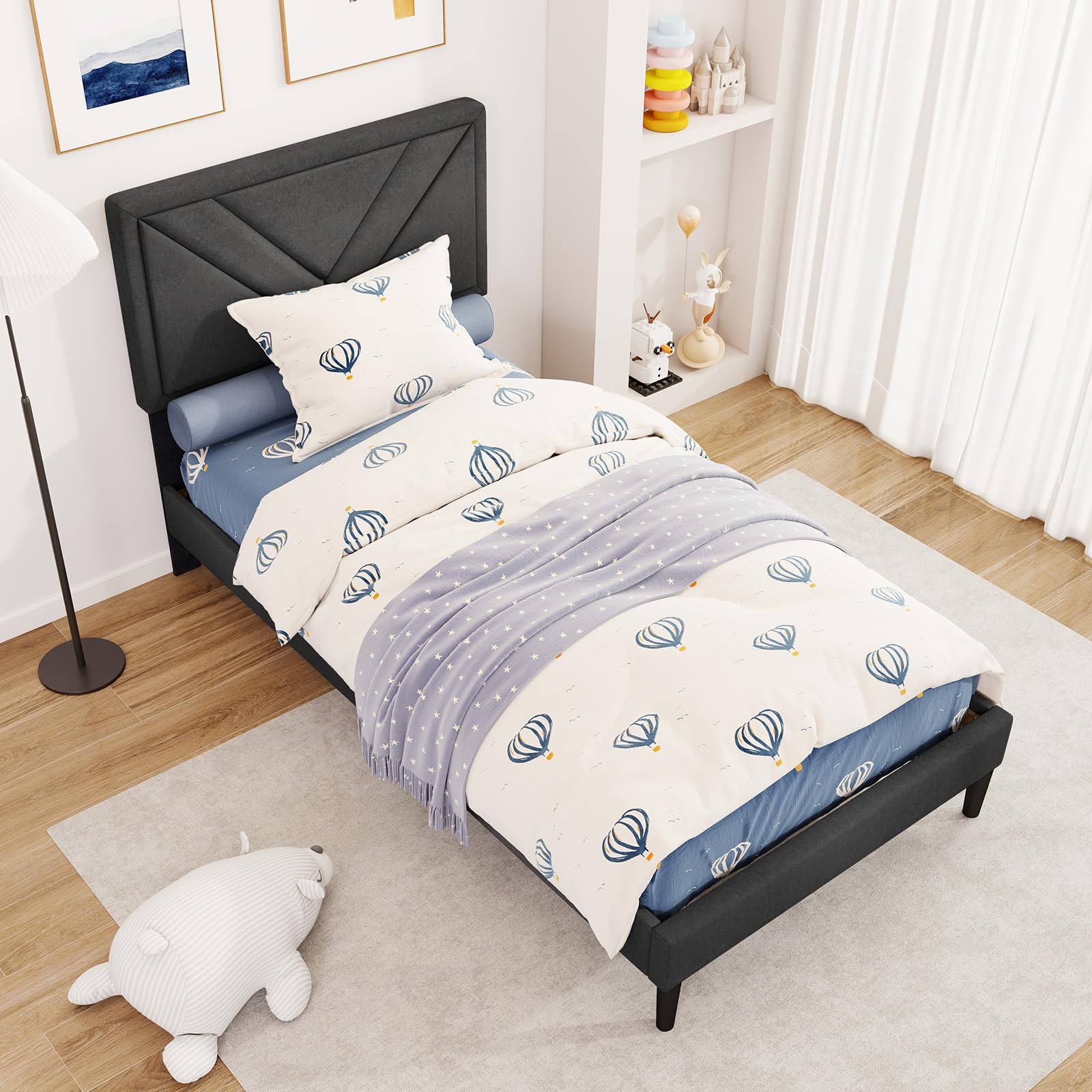 KOMFOTT Upholstered Platform Bed Frame(Diagonal Channel Tufted)