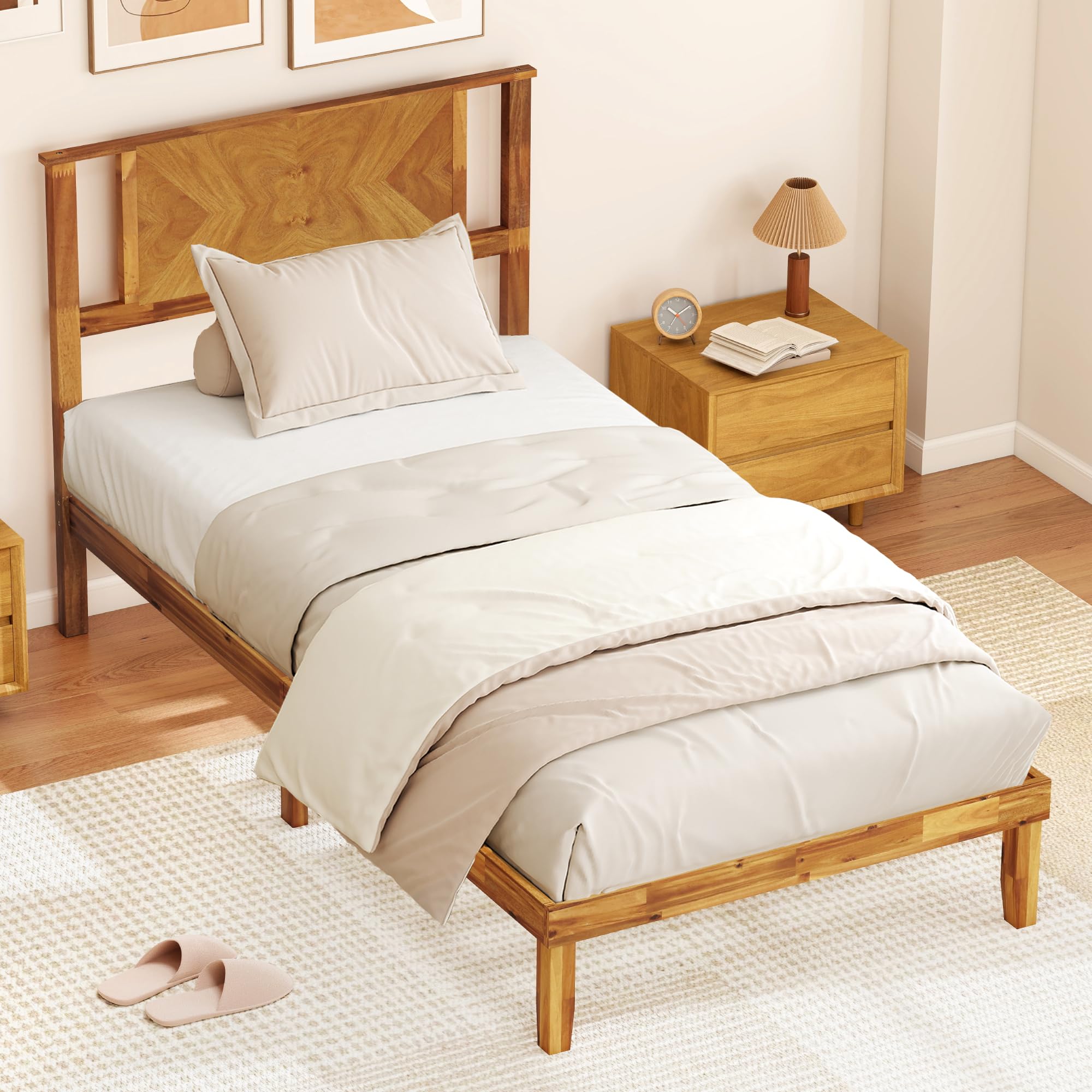 KOMFOTT Wood Bed Frame with Headboard