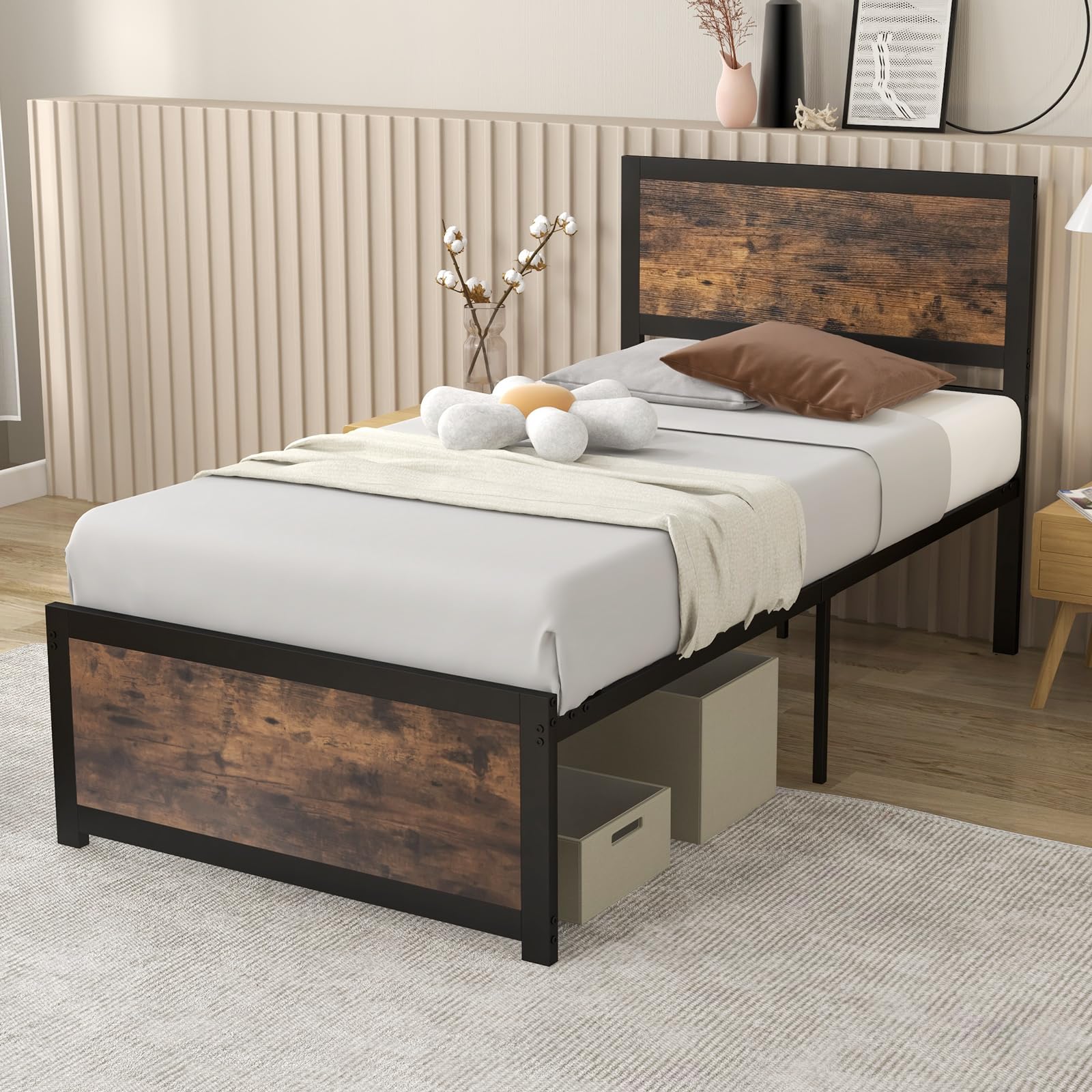 KOMFOTT Twin Metal Bed Frame with Headboard