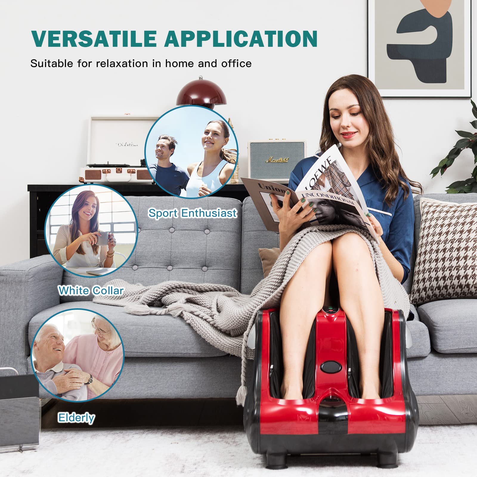 KOMFOTT Foot and Calf Massager with Heat, Shiatsu Foot Massager Machine with Vibration, Deep Kneading, 3-Level Intensity Modes