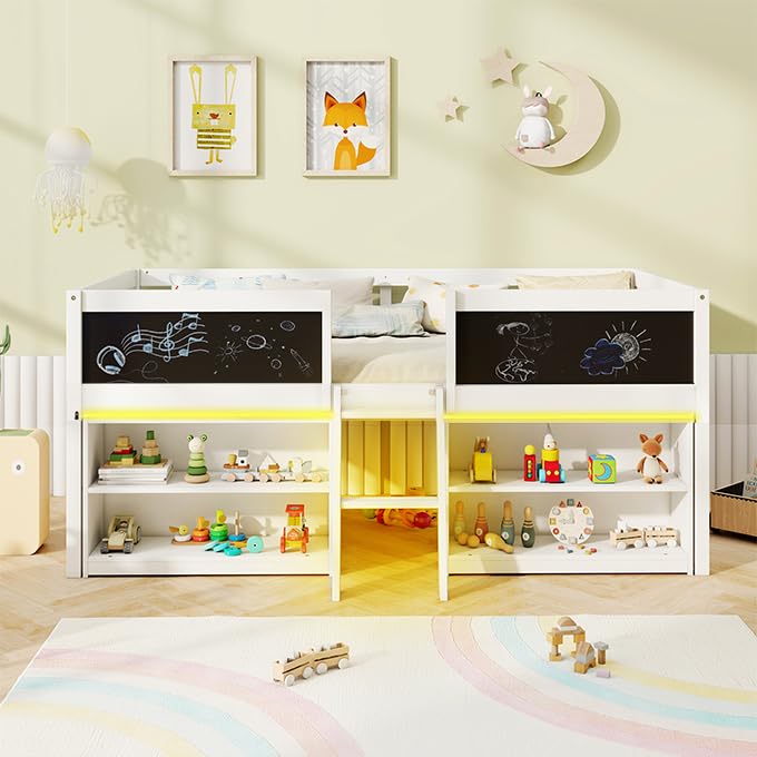 KOMFOTT Twin Size Low Loft Bed with LED Lights