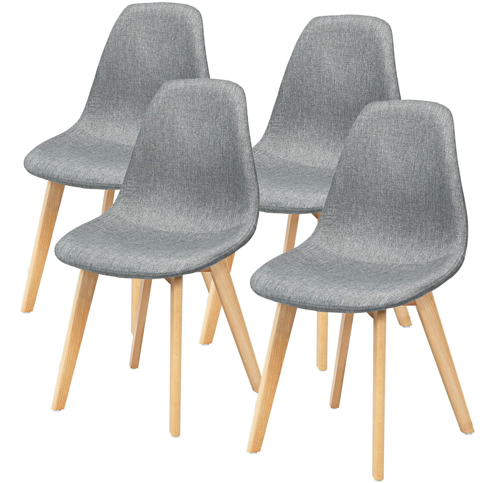 KOMFOTT Set of 4 Modern Fabric Dining Chairs with Solid Wood Legs High Backrest Soft Padded Seat