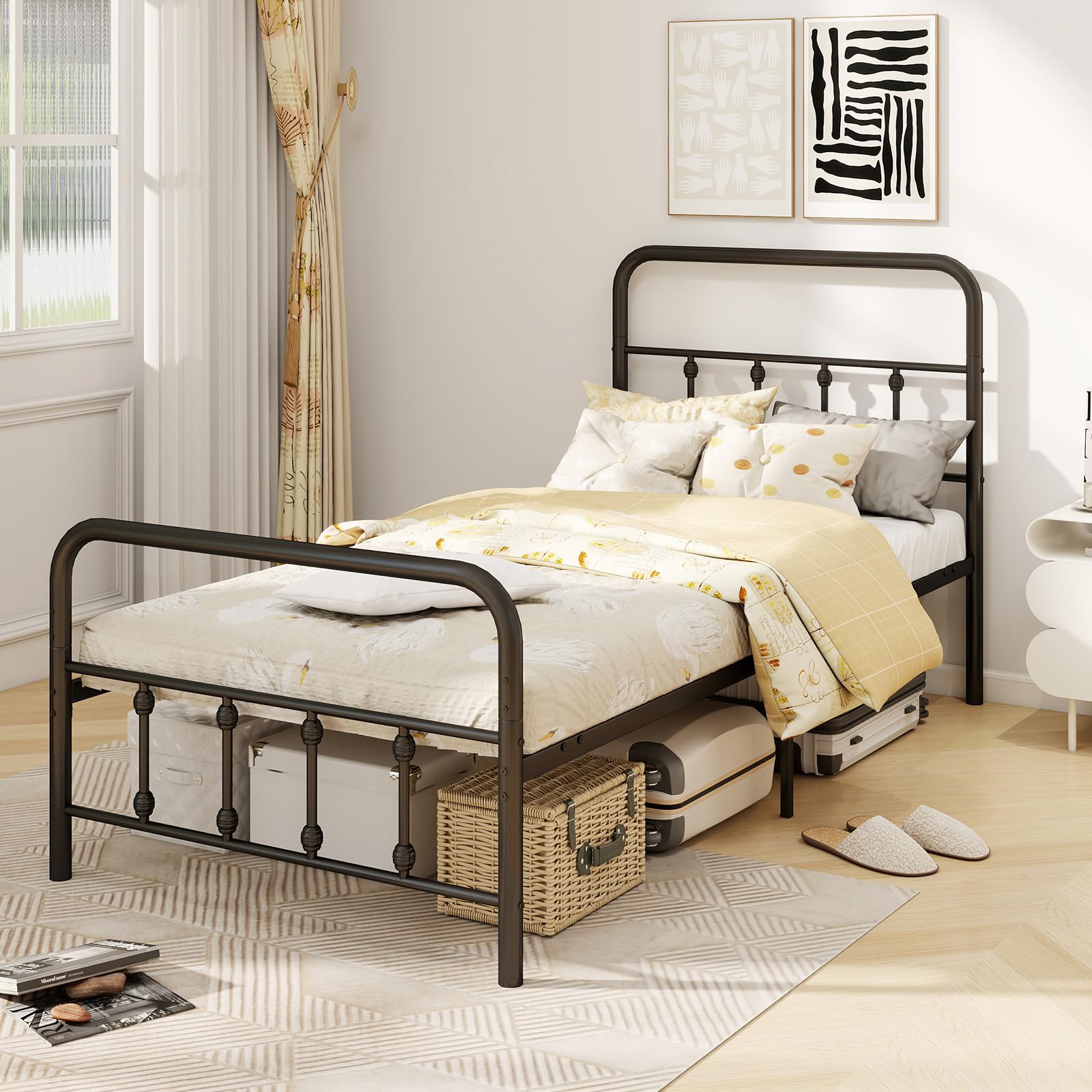 KOMFOTT Metal Bed Frame with Headboard & Footboard