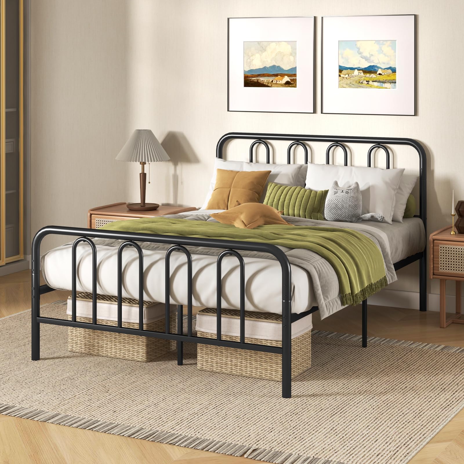 KOMFOTT Metal Platform Bed Frame with Headboard & Footboard