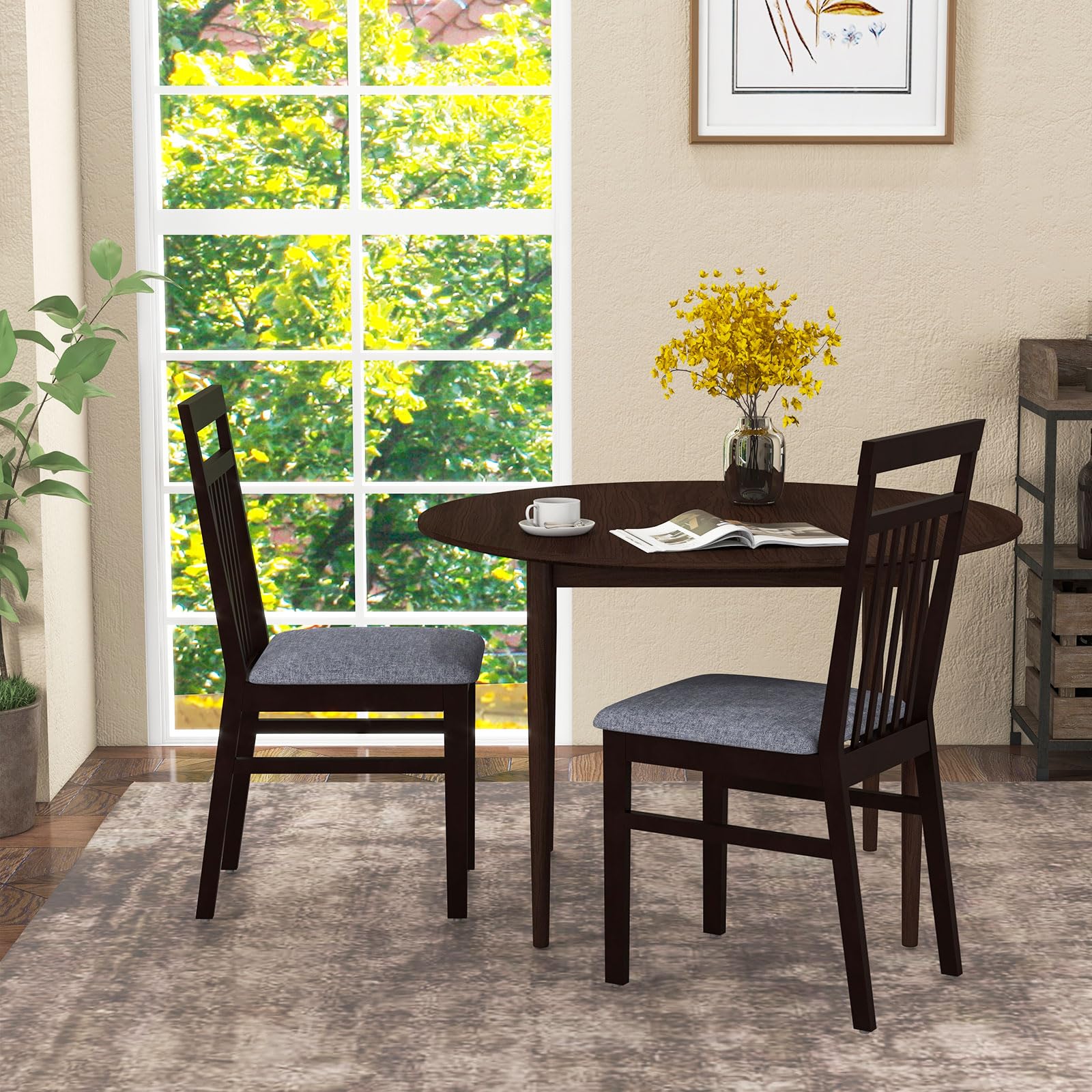 KOMFOTT Armless Wood Dining Chairs Set of 2/4 with Cushion Seat, Solid Rubber Wood Frame