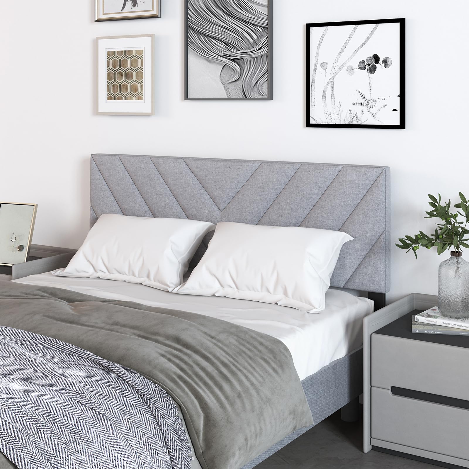 KOMFOTT Linen Fabric Upholstered Headboard for Full/Queen Size Bed