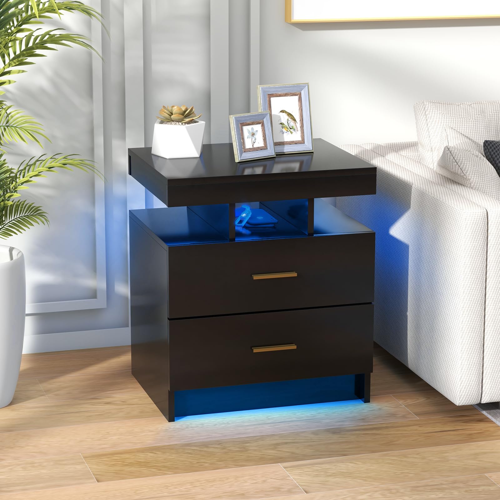 KOMFOTT Modern Nightstand with LED Lights(1/2)
