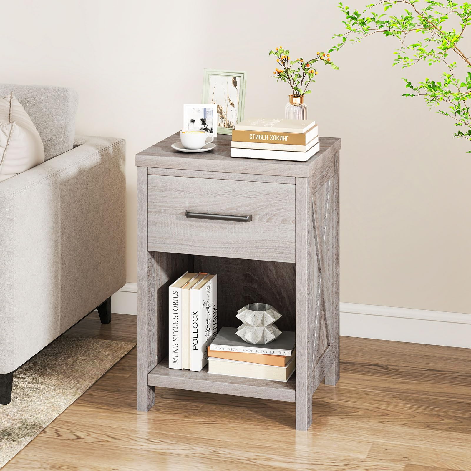 KOMFOTT Farmhouse Nightstand with Drawer