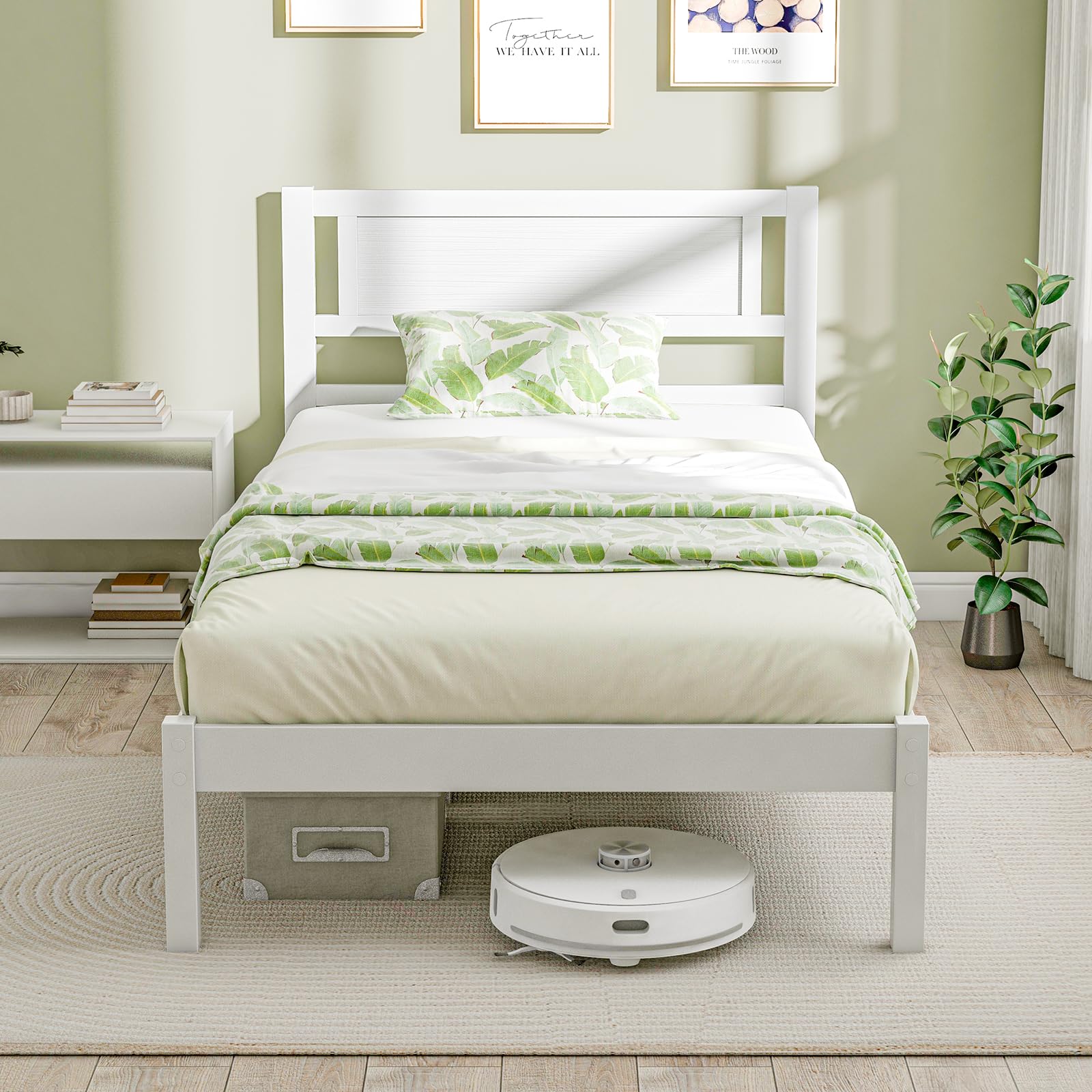 KOMFOTT Wood Platform Bed Frame with Headboard