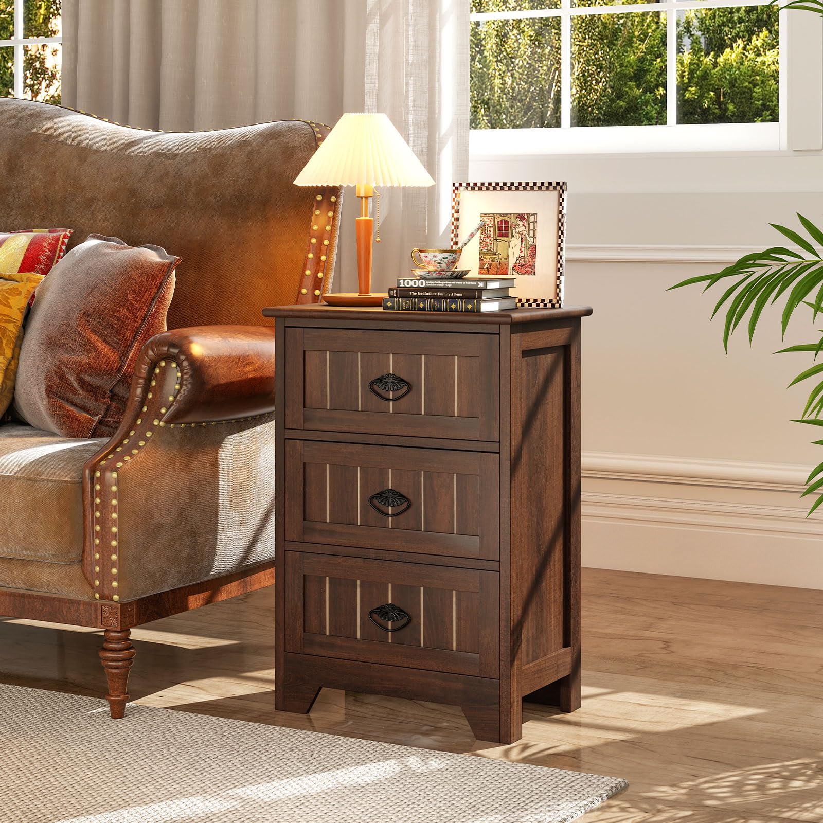 KOMFOTT Farmhouse Nightstand with 3 Storage Drawers(1/2)