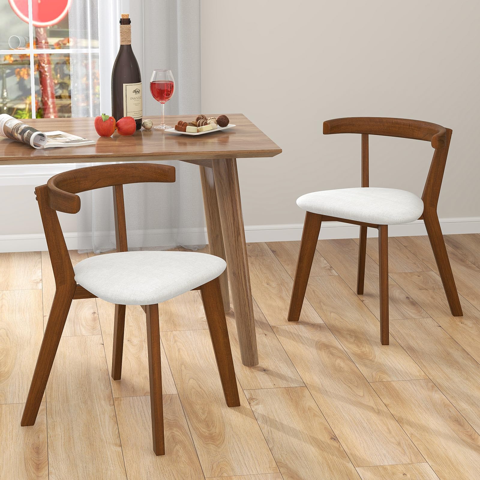 KOMFOTT Wooden Dining Chairs Set of 2/4, Farmhouse Hanging Kitchen Chairs w/Rubber Wood Frame, Padded Seat, Curve Back
