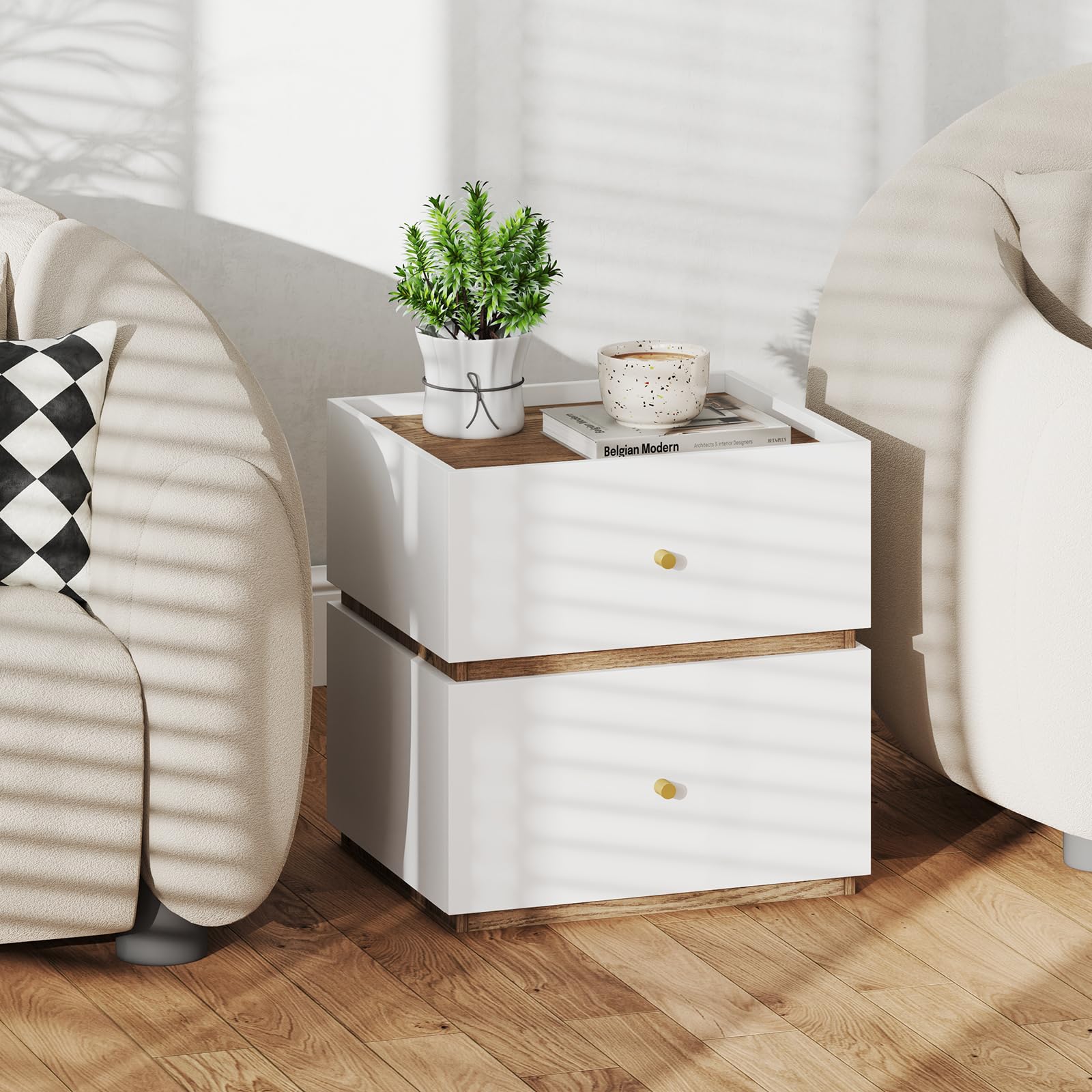 KOMFOTT White Nightstand Wooden Bed Side Table