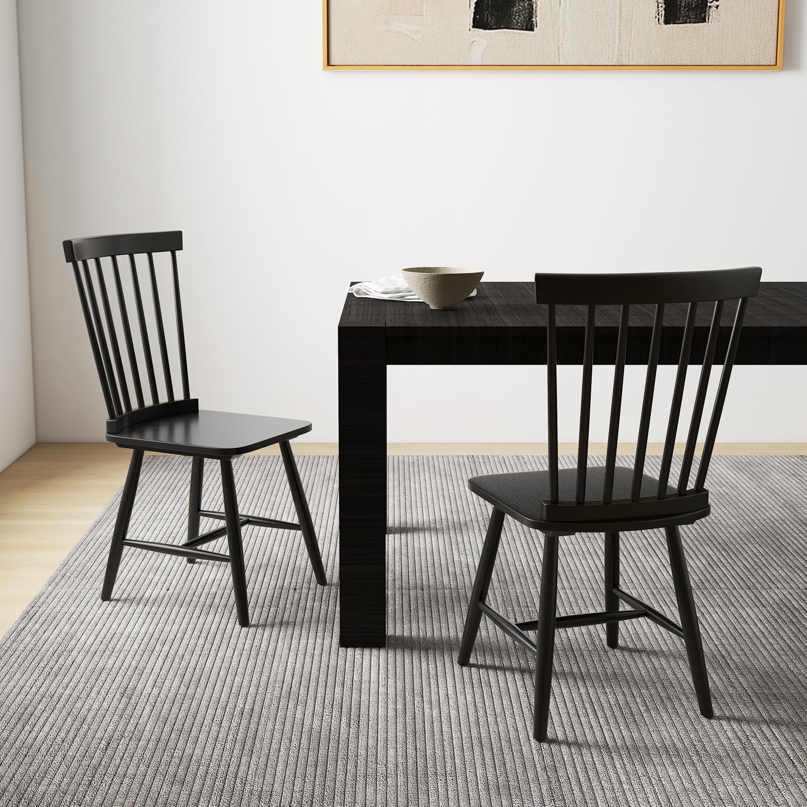 KOMFOTT Wood Dining Chairs Set of 2/4, Solid Wood Windsor Dining Chair with Wide Seat