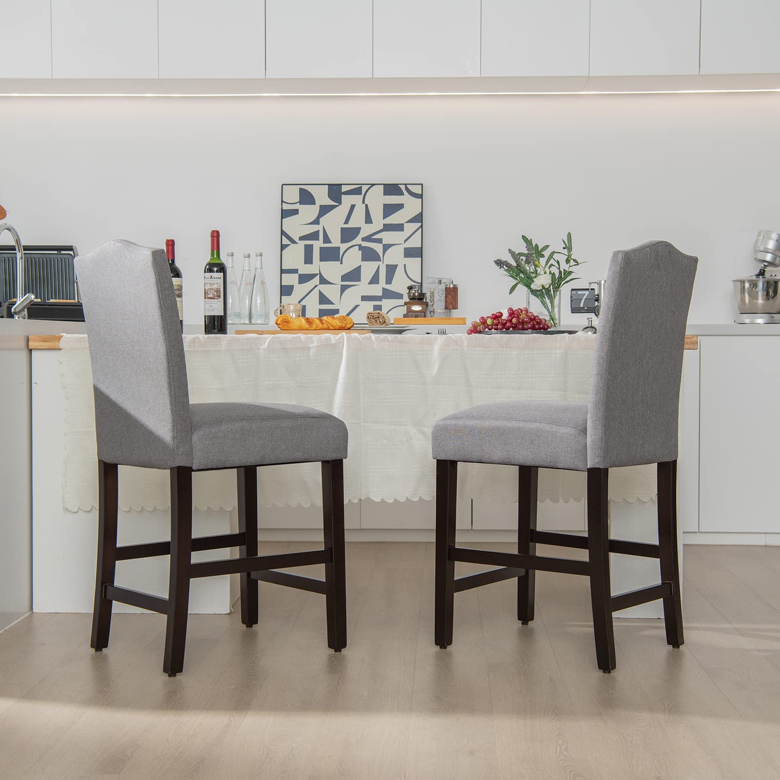 KOMFOTT Bar Stools Set of 2/4, Counter Height Bar Dining Chairs with Rubber Wood Legs, Footrest