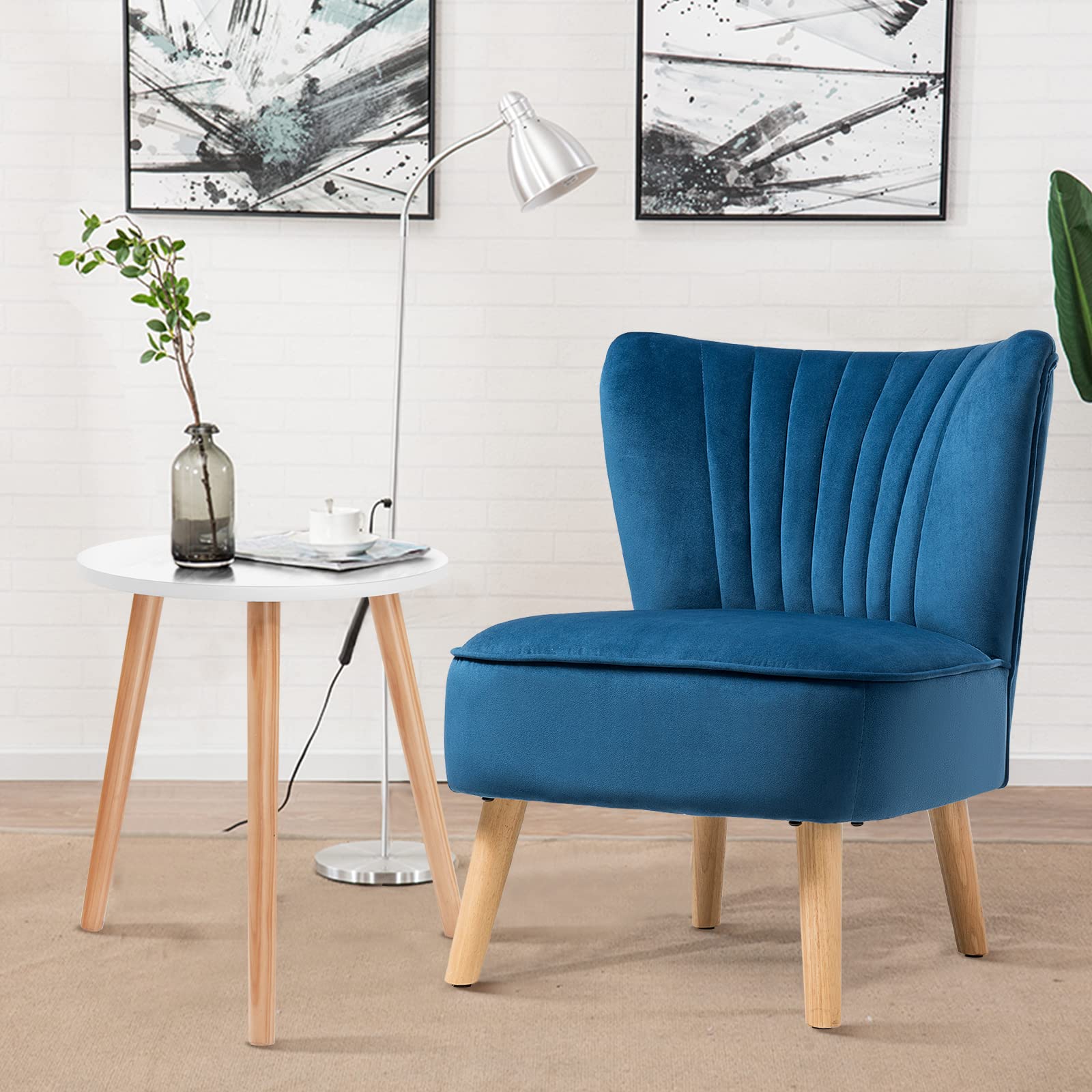 KOMFOTT Upholstered Armless Accent Chair w/Rubber Wood Legs & Thick Sponge Seat