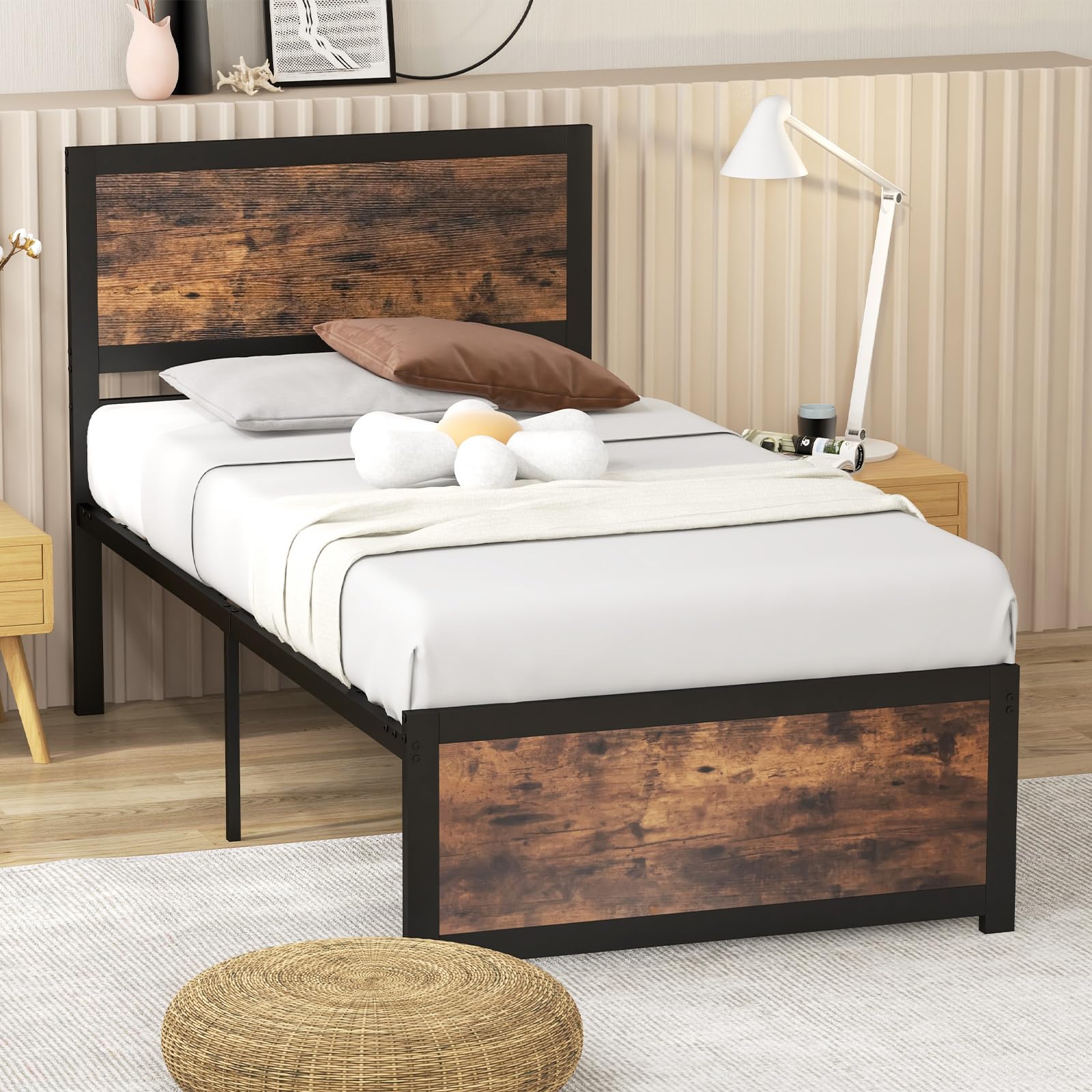 KOMFOTT Twin Metal Bed Frame with Headboard