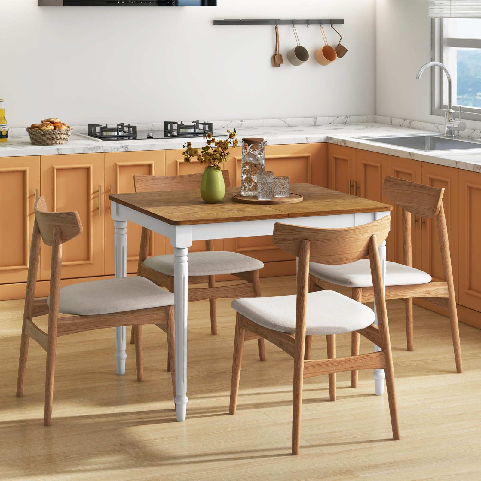 KOMFOTT Rectangular Extendable Dining Table for 4-8 People with Rubber Wood Legs