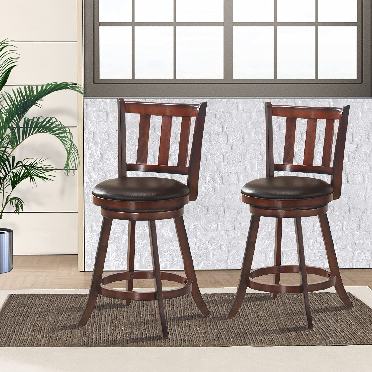 KOMFOTT Bar Stools Set of 2/4, Fabric Upholstered 360 Degree Swivel, PVC Cushioned Seat