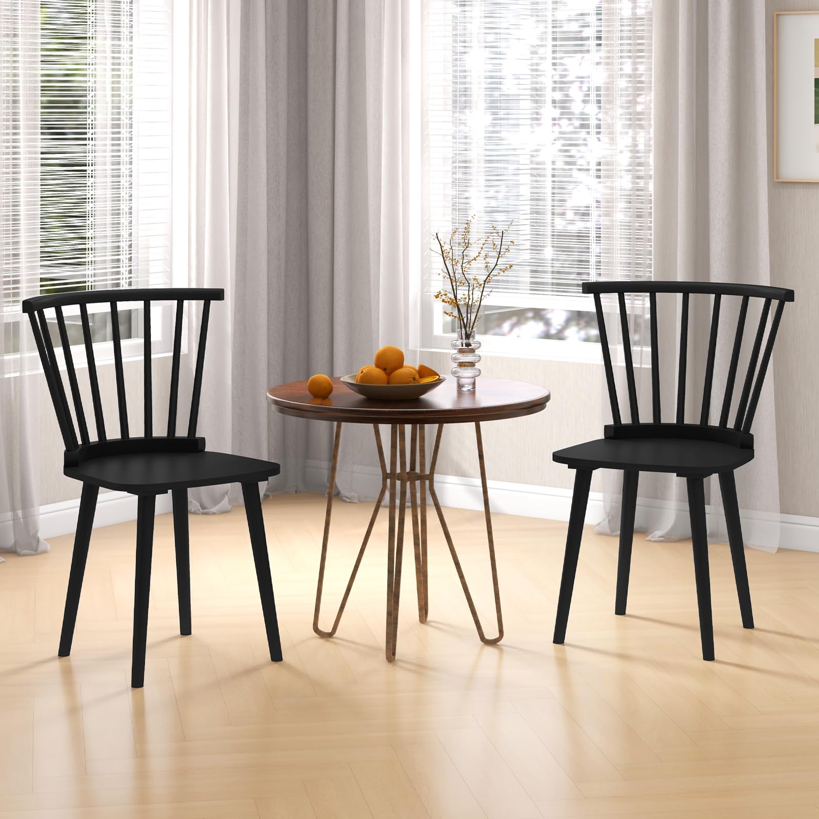 KOMFOTT Wood Dining Chairs Set of 2/4 w/Rubber Wood Frame & High Spindle Back
