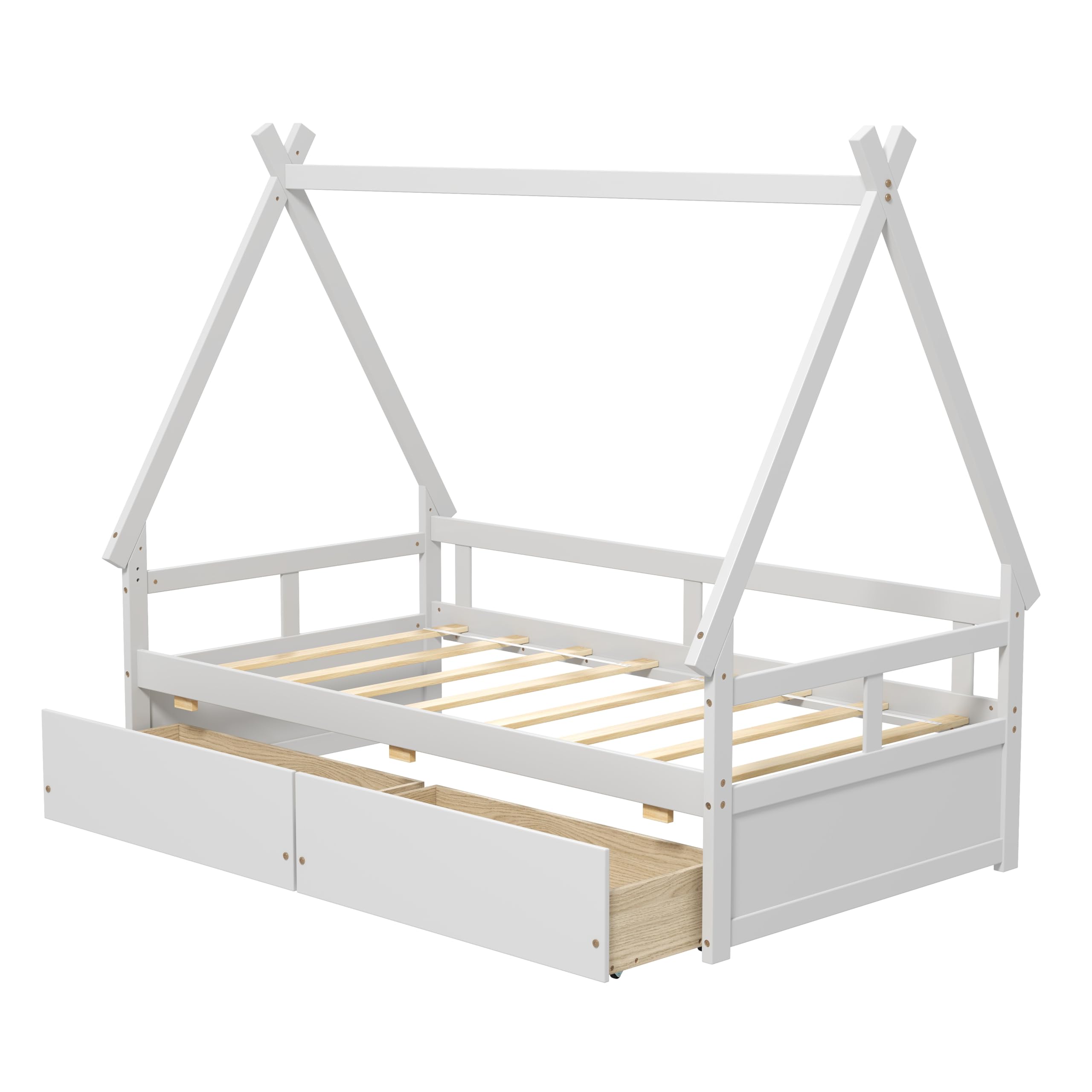KOMFOTT Twin House Bed with 2 Storage Drawers(Twin with Drawers)