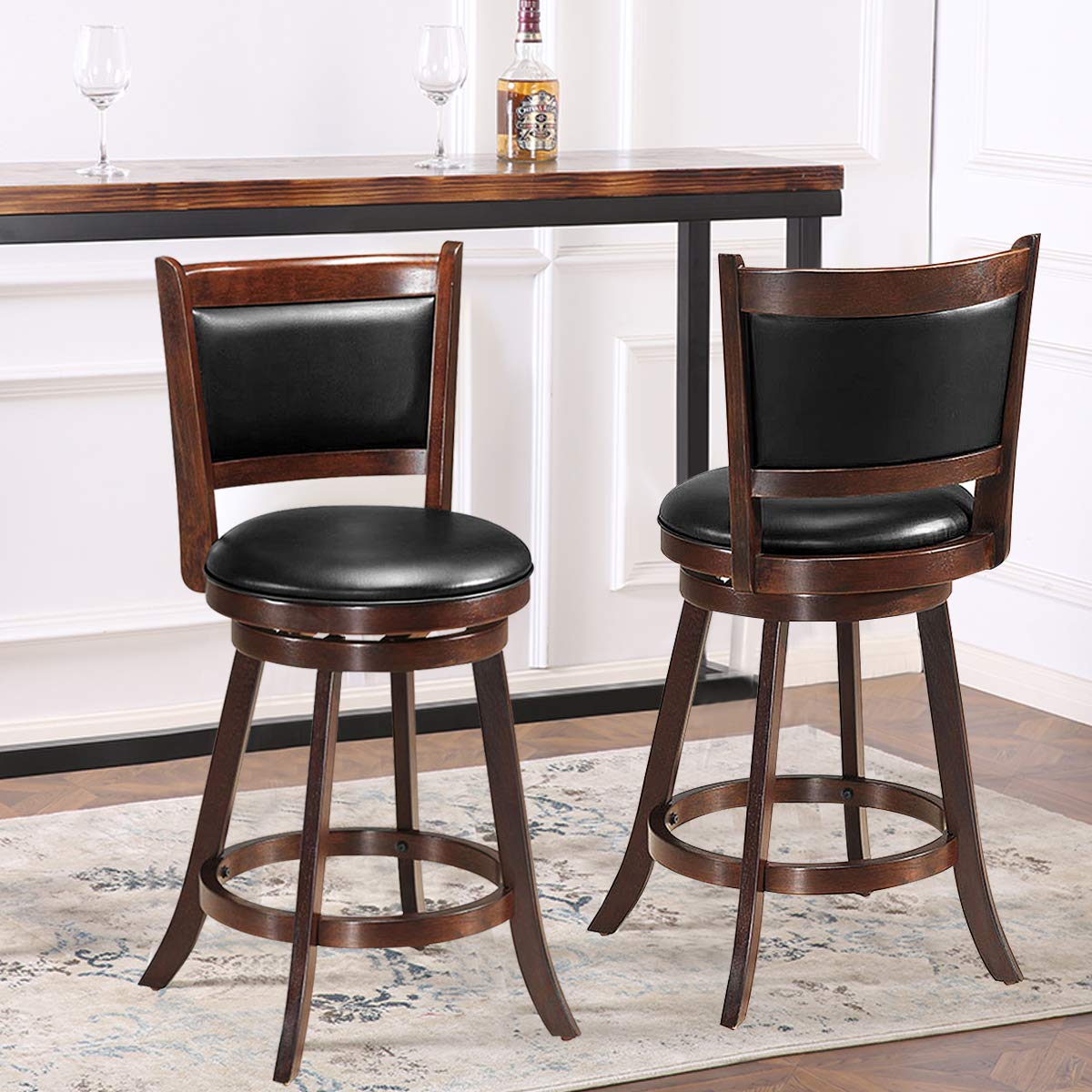 KOMFOTT Bar Stools Set of 2/4 360 Degree Swivel, Accent Wooden Swivel Seat Counter Height Bar Stool