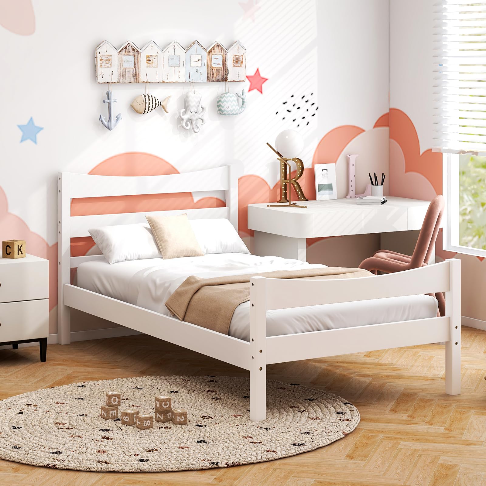 KOMFOTT Wood Twin Bed Frames with Headboard