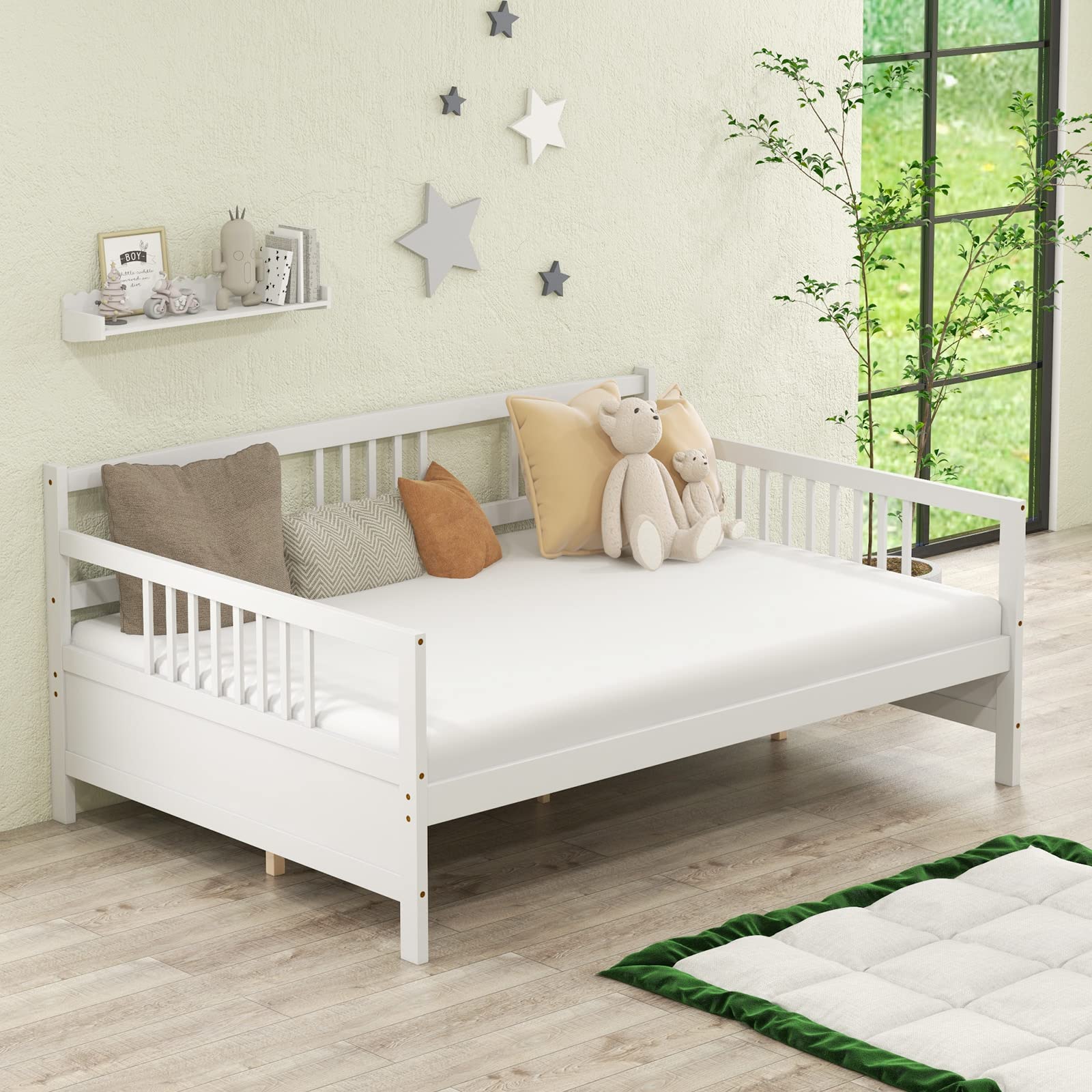 KOMFOTT Full Size Wood Daybed with Wooden Slats Support
