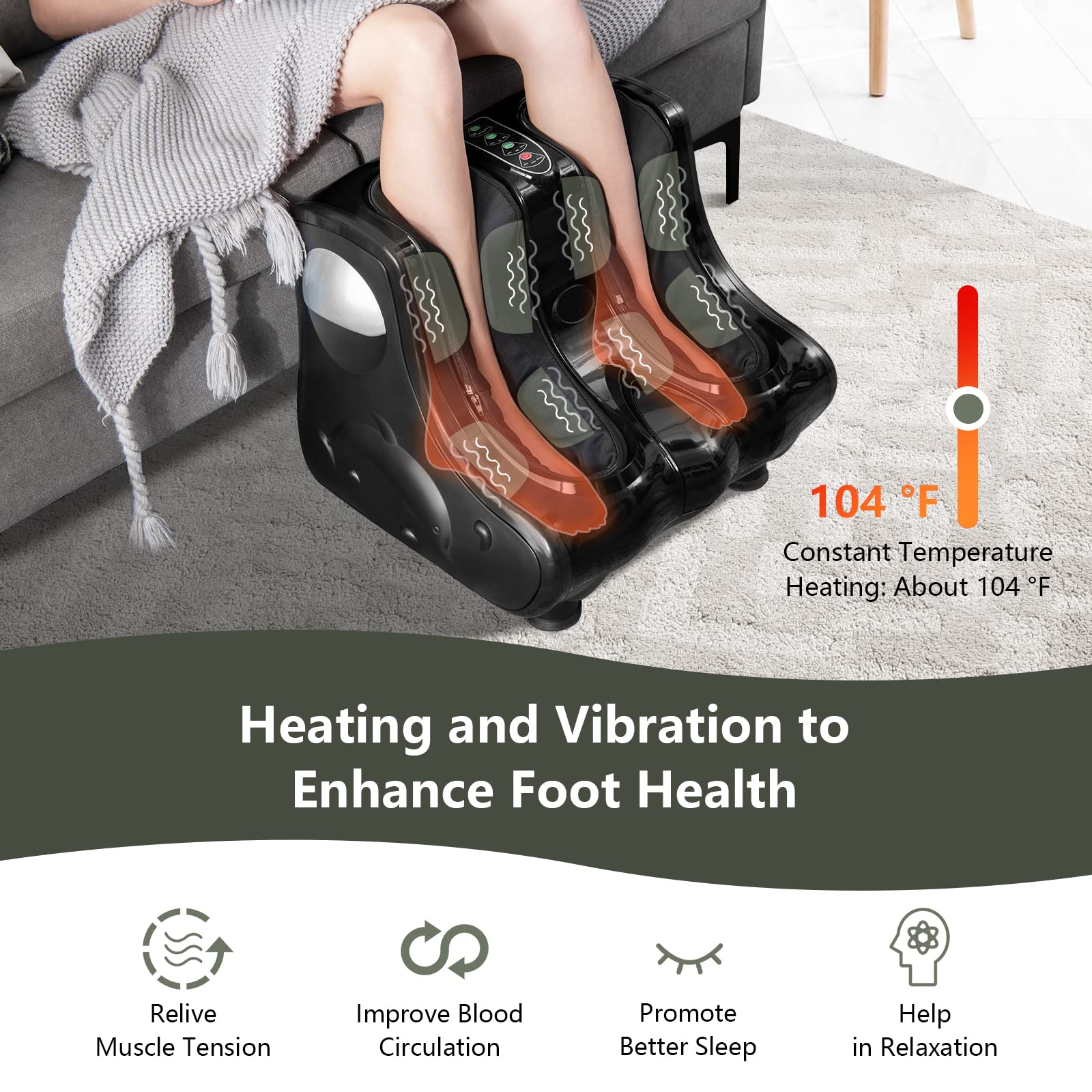 KOMFOTT Foot and Calf Massager with Heat, Shiatsu Foot Massager Machine with Vibration, Deep Kneading, 3-Level Intensity Modes
