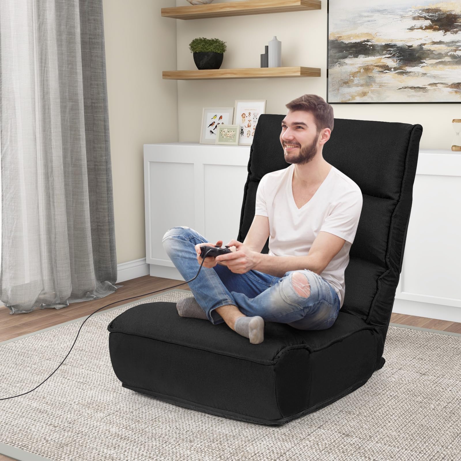 KOMFOTT Folding Floor Gaming Chair Sleeper 4 Position Adjustable Black