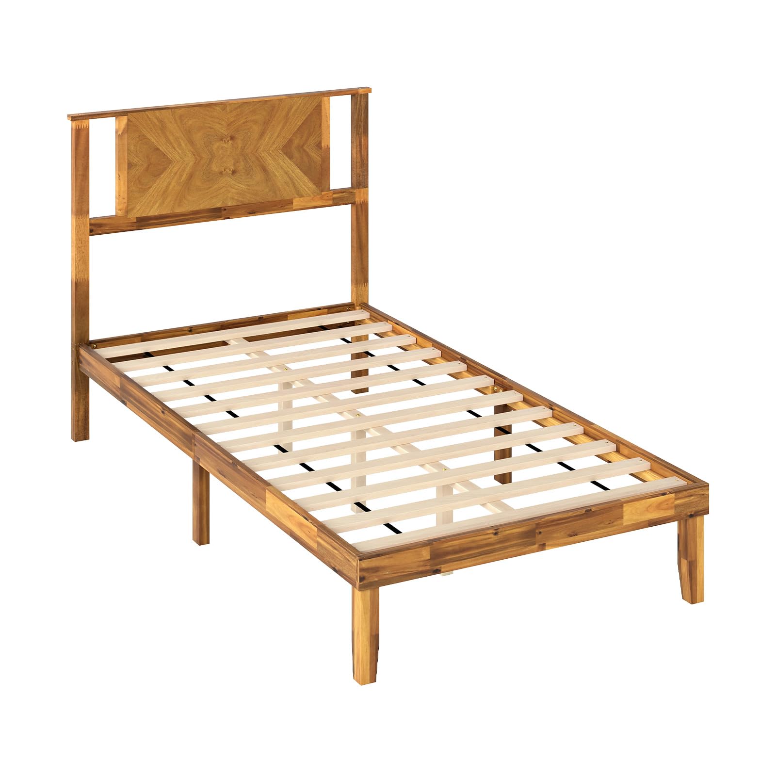 KOMFOTT Twin/Full/Queen Wood Bed Frame with Headboard
