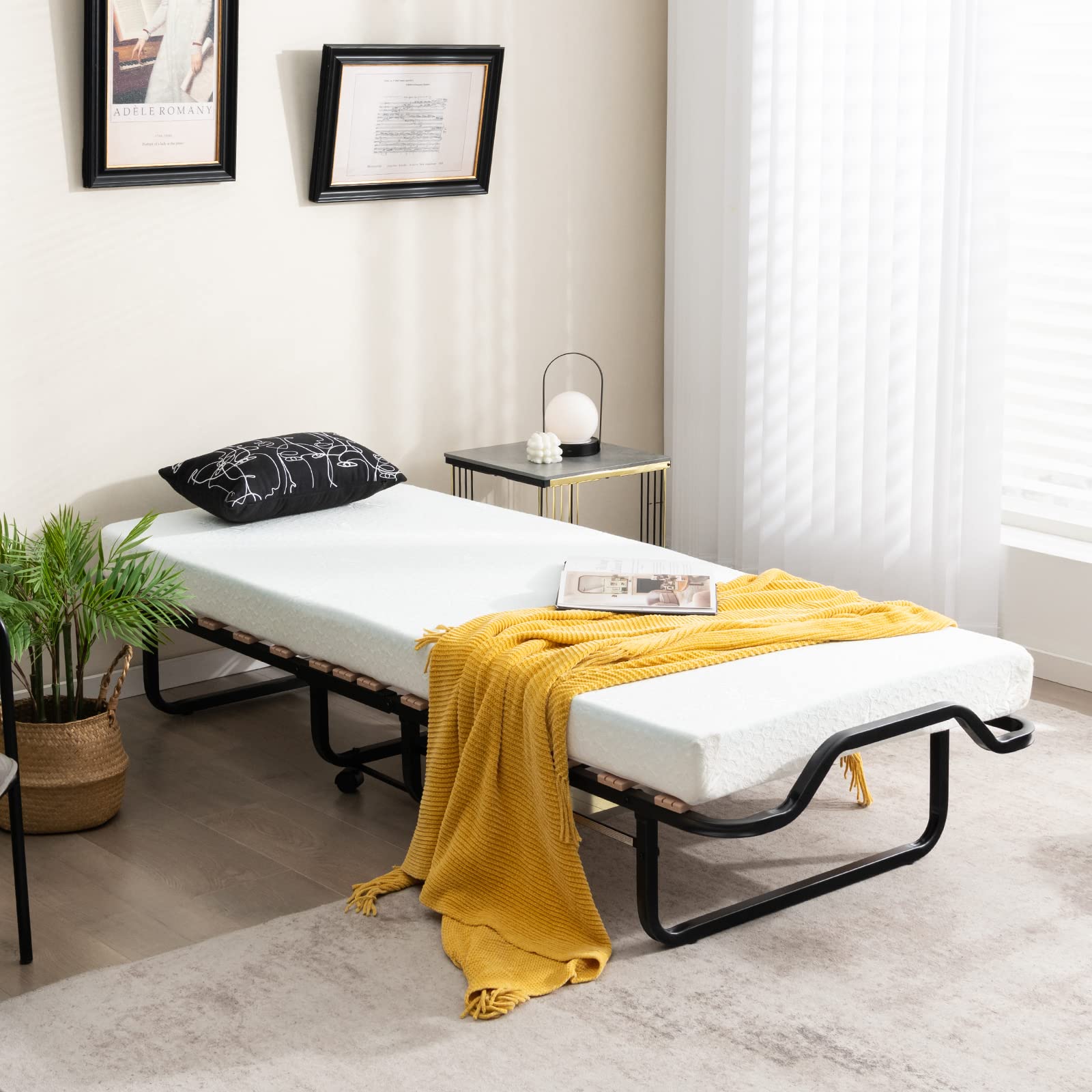 KOMFOTT Folding Bed with 4 Inch Memory Foam Mattress & Solid Wood Slats