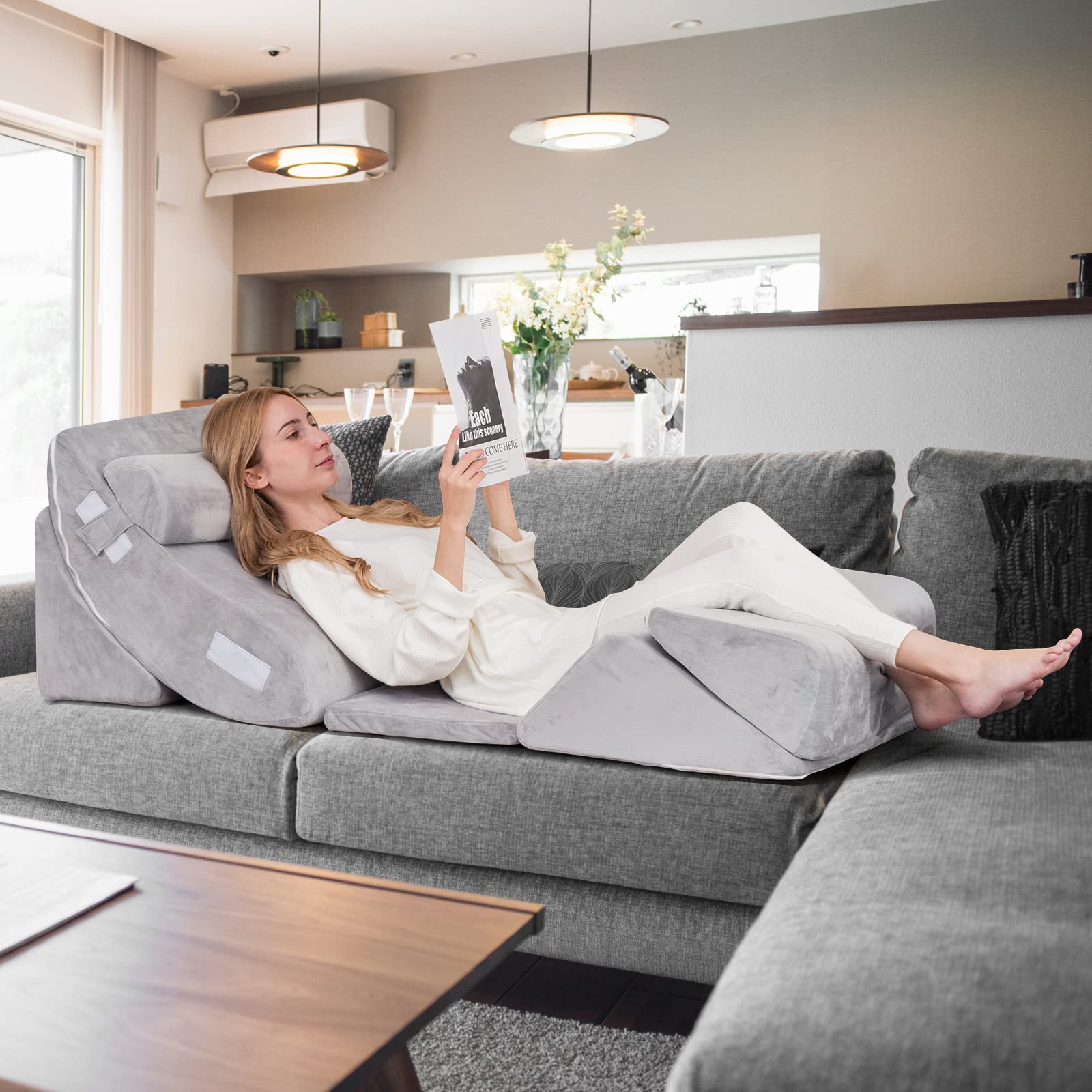 KOMFOTT 6PCS Orthopedic Bed Wedge Pillow Set, Adjustable Pillows for Neck, Back and Leg Pain Relief