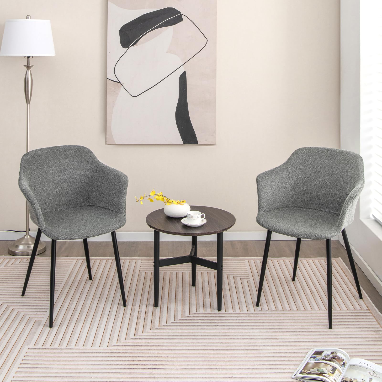 KOMFOTT Dining Chairs Set of 2/4, Upholstered Kitchen Chairs with Arms, Dining Room Chairs with Metal Frame, 17"(D)x18"(W) Wide Seat