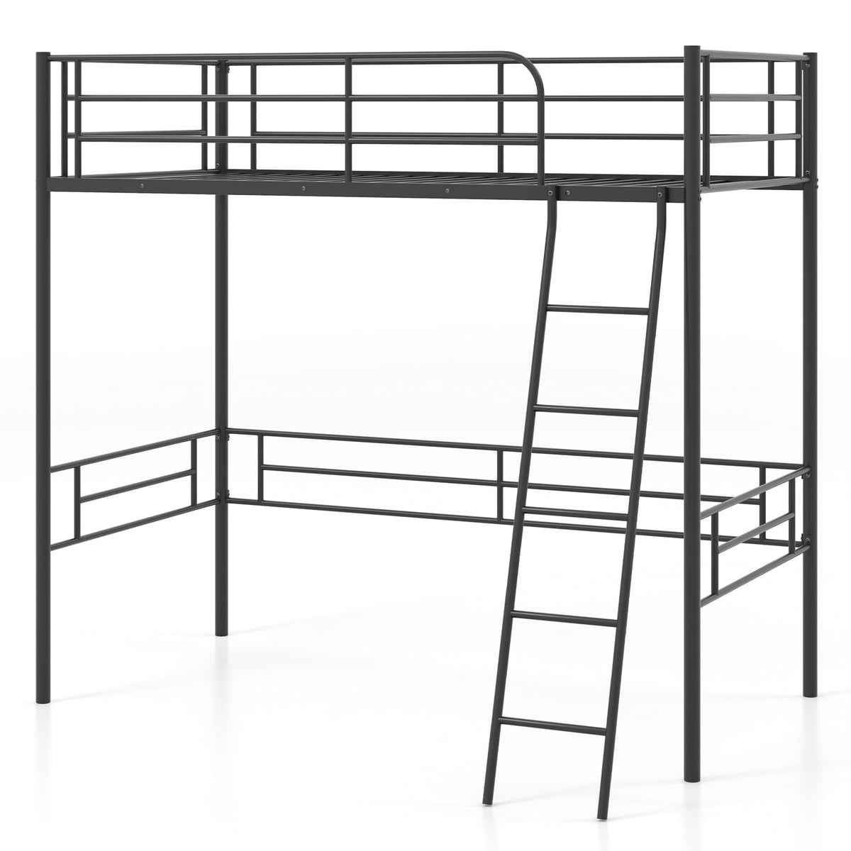KOMFOTT Twin Metal Loft Bed Frame with Ladder