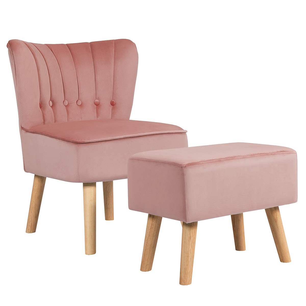 KOMFOTT Modern Accent Chair Ottoman Set, Armless Slipper Sofa Chair with Footstool