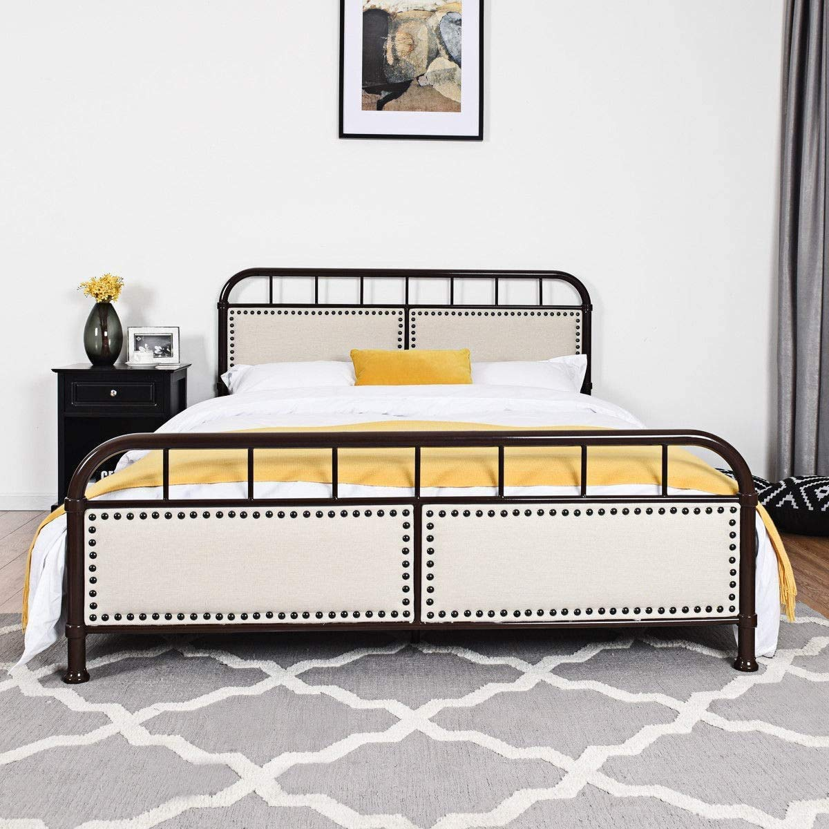 Queen Size Metal Bed Frame, Vintage Metal Platform Bed