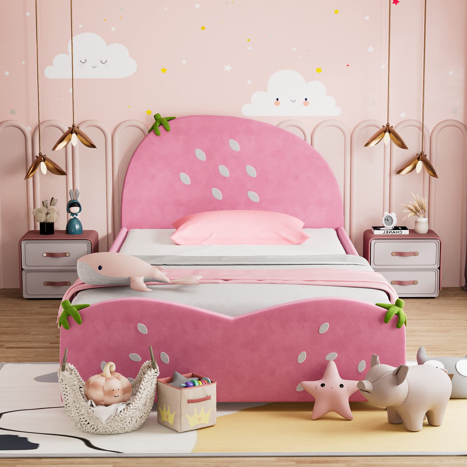 Princess Bed Frame, Toddler Upholstered Platform Bed KOMFOTT