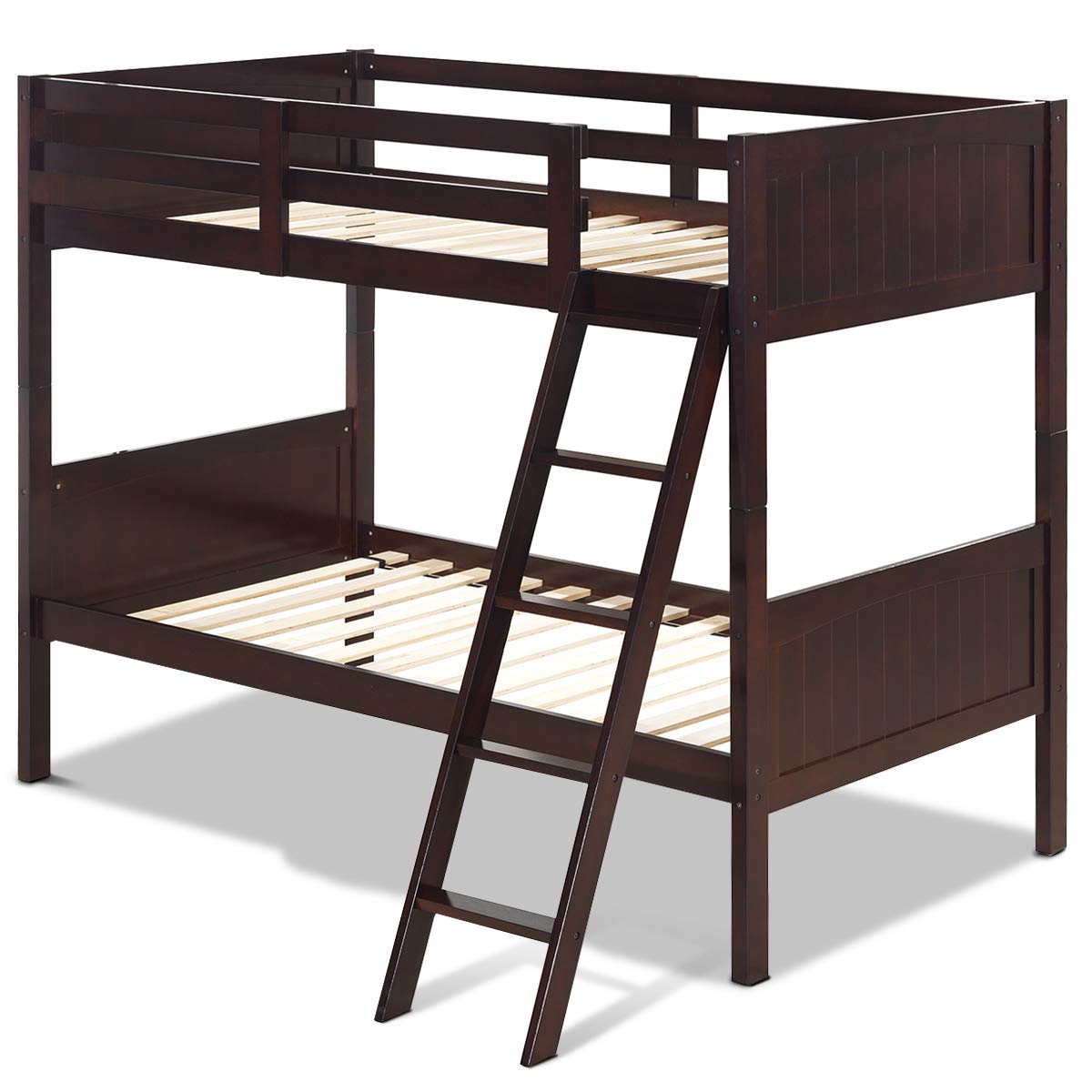 KOMFOTT Wood Twin Over Twin Bunk Beds, Convertible 2 Individual Twin Beds for Kids Children