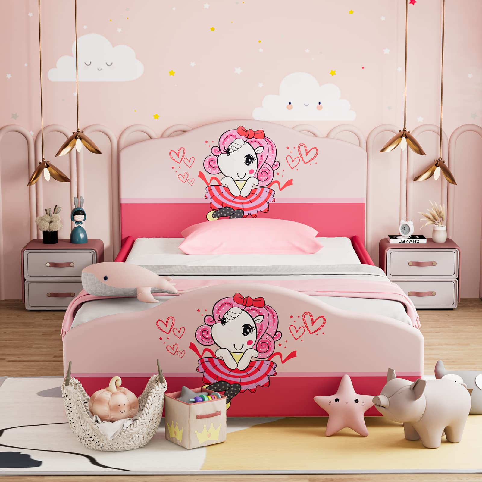 HOT Platform Bed For Kids Girl Twin Bed Headboard Girl Twin Bed