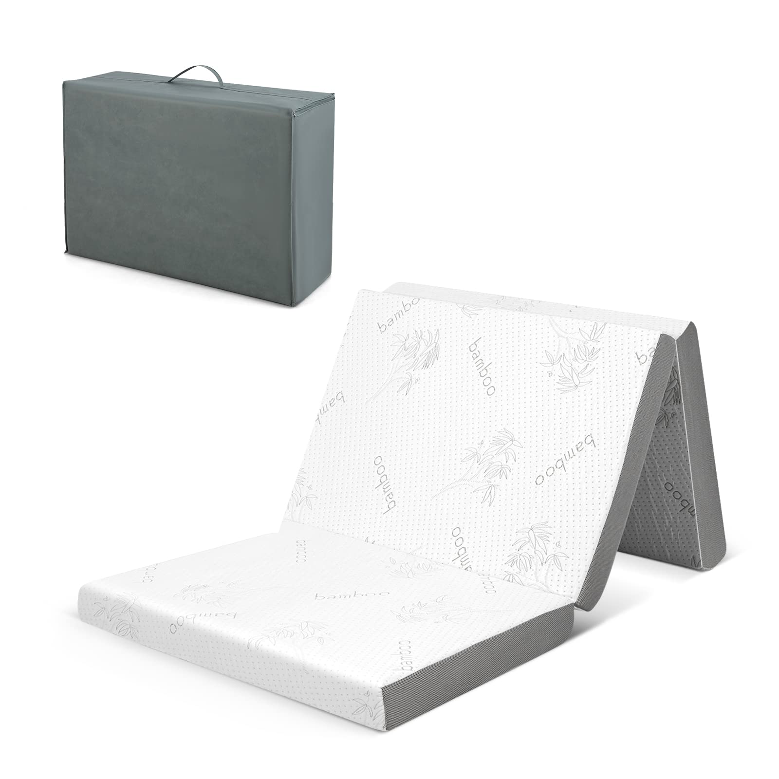 KOMFOTT 4" Tri-Folding Mattress with Storage Bag, Cool Gel Memory Foam Mattress with Removable Bamboo Cover