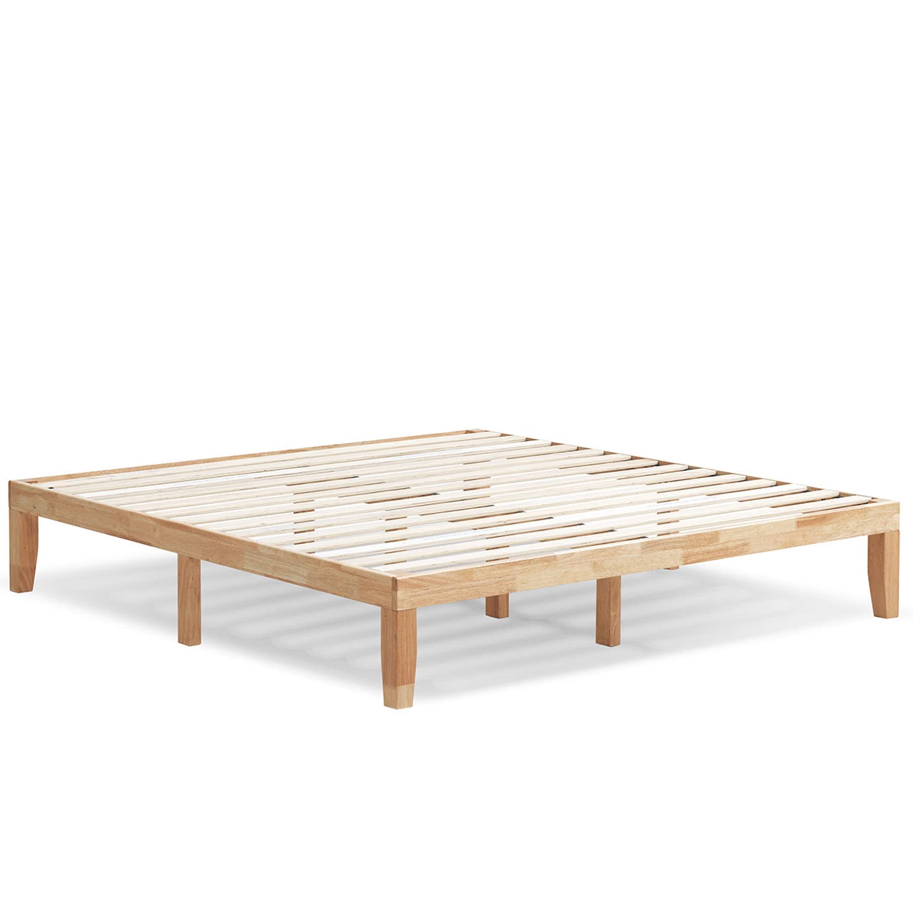 KOMFOTT Wood Platform Bed Frame, Solid Wood Mattress Foundation with Rubber Wood Frame
