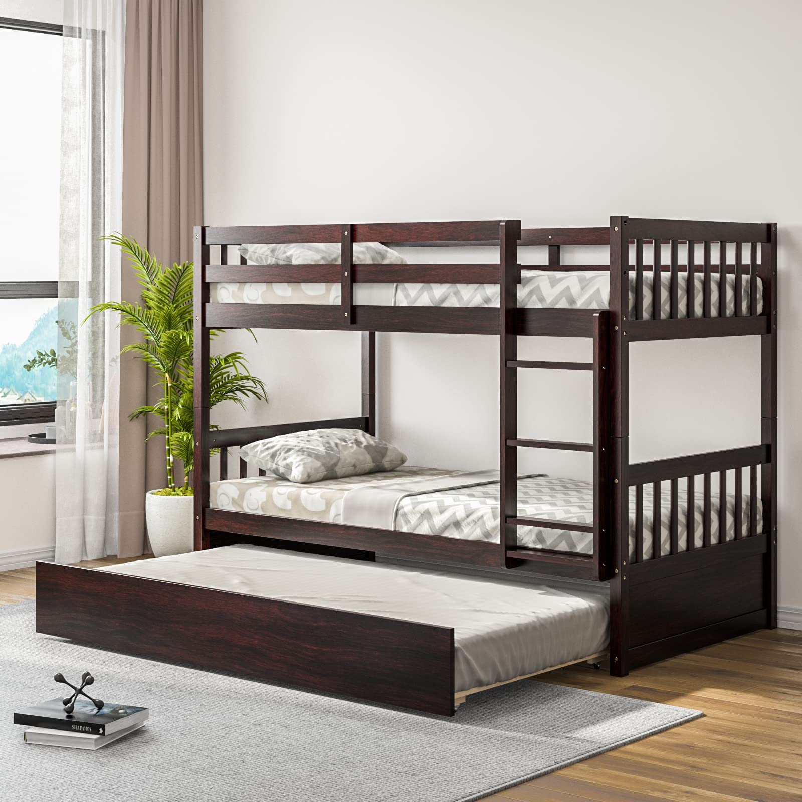 Wood Bunk Bed Frame w/ Trundle Twin Over Twin - KOMFOTT
