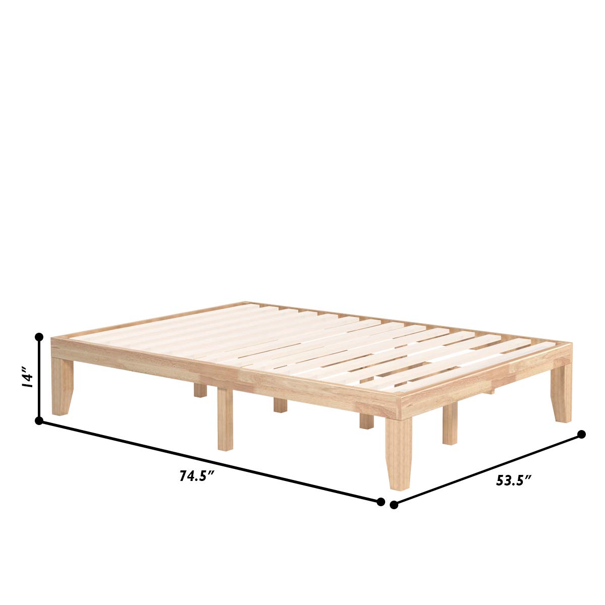KOMFOTT Wood Platform Bed Frame, Solid Wood Mattress Foundation with Rubber Wood Frame