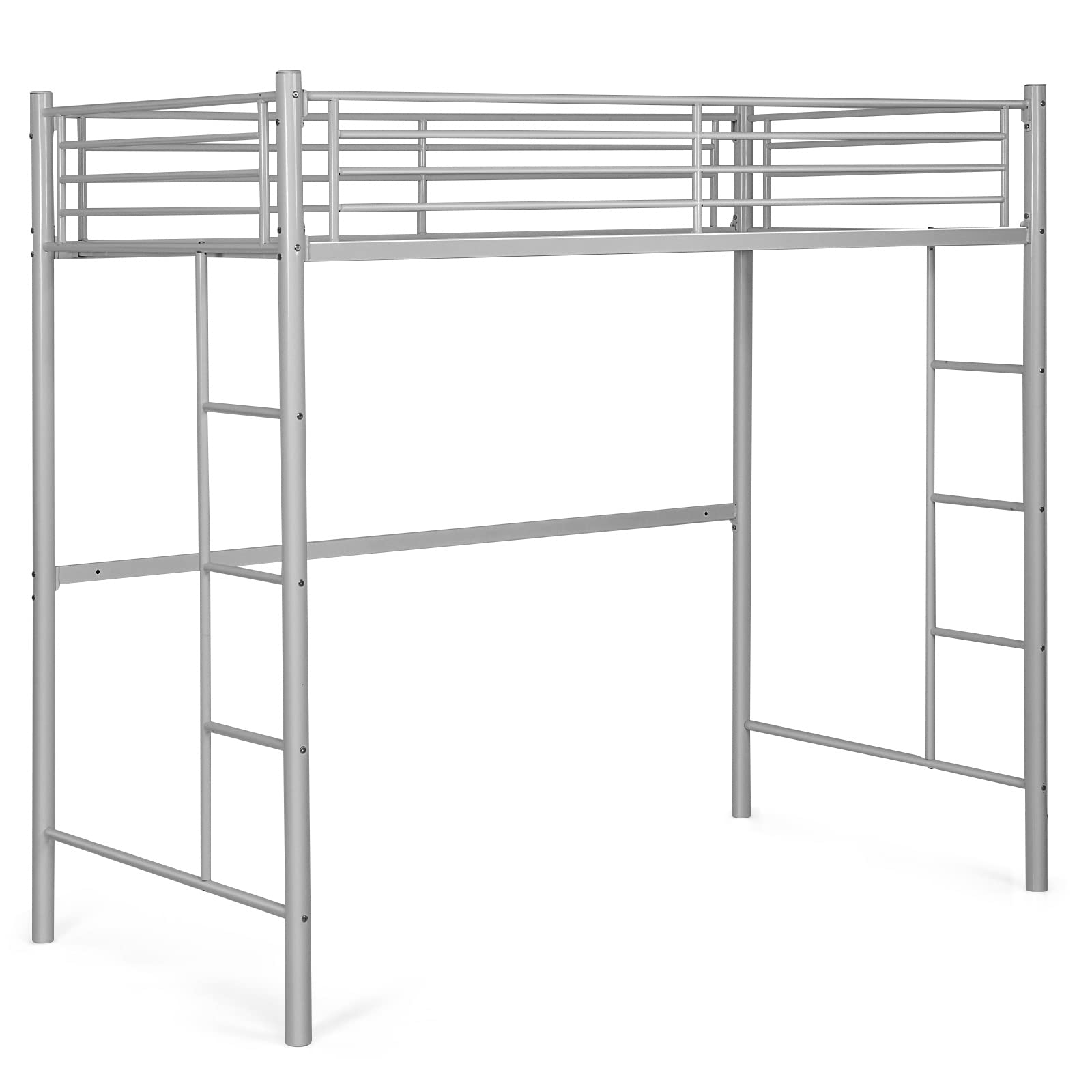 Metal Loft Bed Frame Twin Size w/ Ladder & Guardrail KOMFOTT