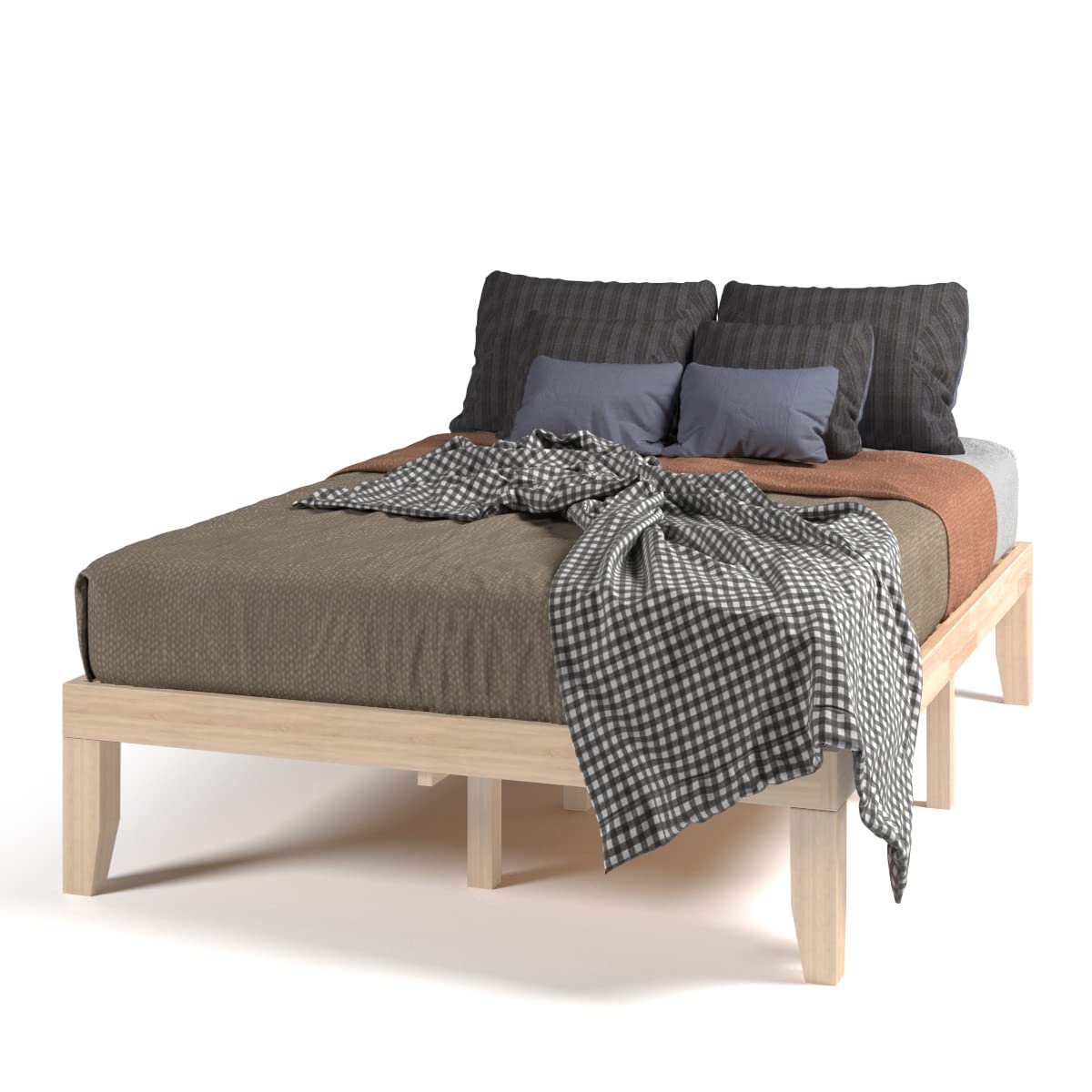 KOMFOTT Wood Platform Bed Frame, Solid Wood Mattress Foundation with Rubber Wood Frame