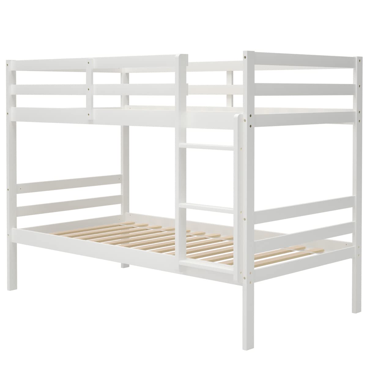 KOMFOTT Twin Over Twin Wood Bunk Bed with Ladder & Safety Guardrail