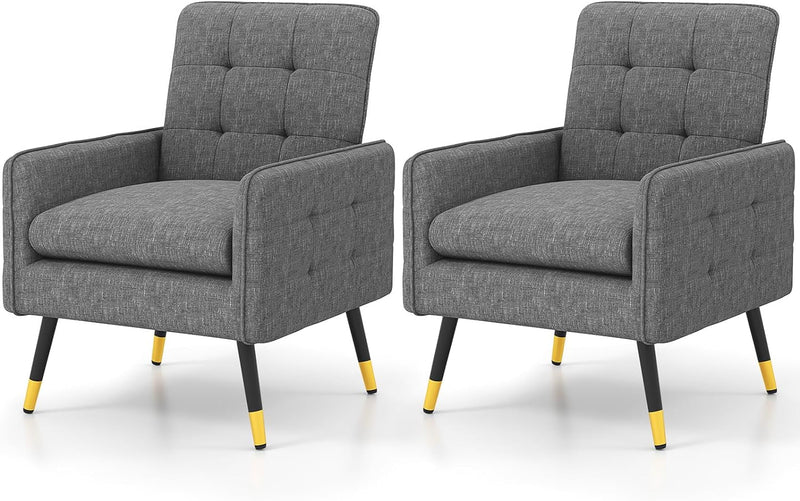 KOMFOTT Modern Accent Chair, Upholstered Armchair Single Sofa Chair with Metal Legs & Adjustable Foot Pads