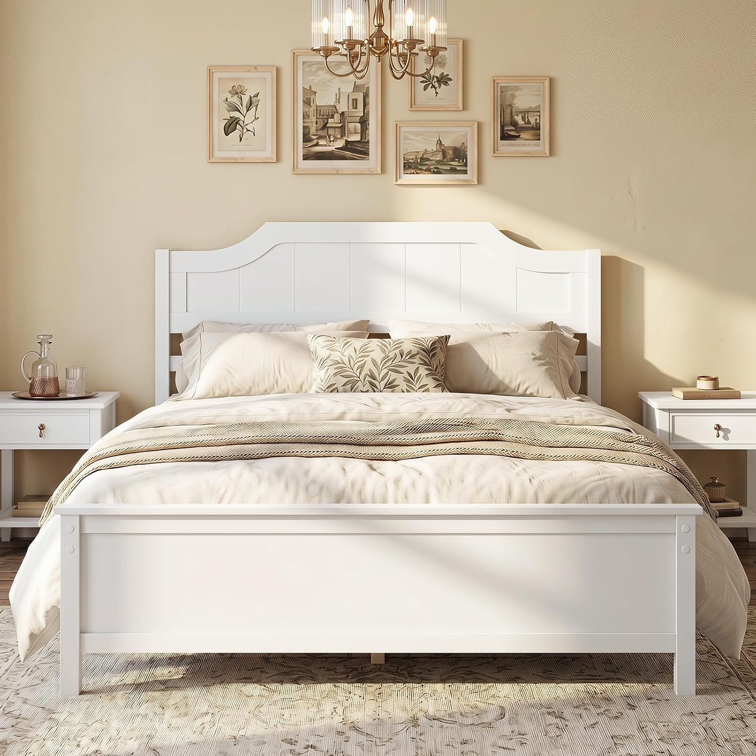KOMFOTT Twin/Full/Queen/King Size Bed Frame with Headboard Wood Platform Bed